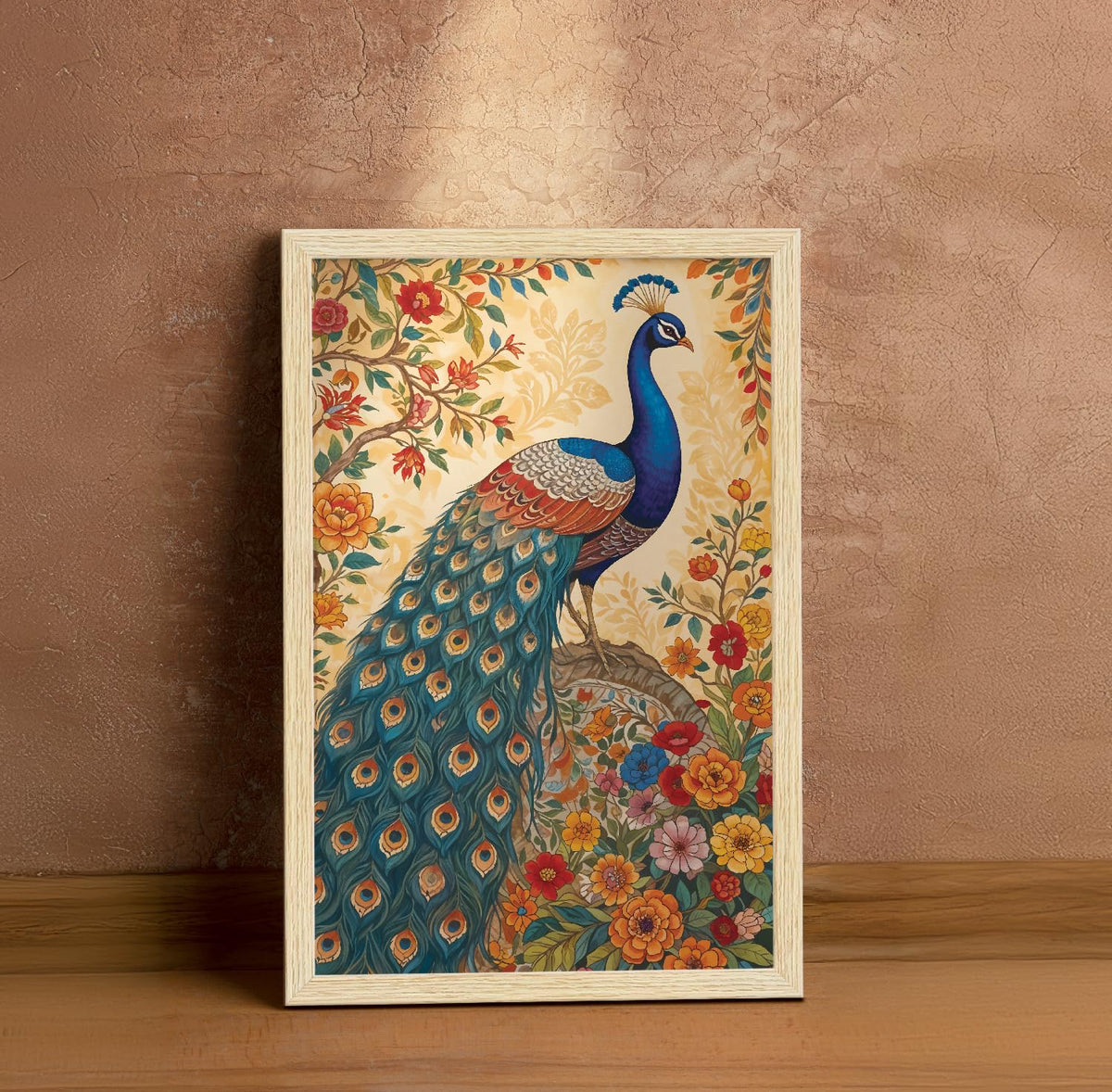 Peacock Painting For Wall Vastu with Frame for Home Decoration, Madhubani Painting for Living Room, 12.0 X 18.0 inches, Set Of 1