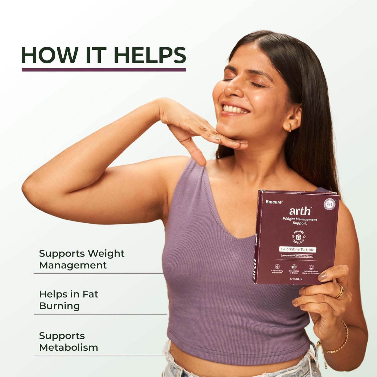 Arth Weight Management | Weight Control Supplement | L-Carnitine Tartrate 1500 mg | Metabolism Booster for Women | Emcure Pharmaceuticals Ltd. | 30 Veg Weight Management Tablet for Women