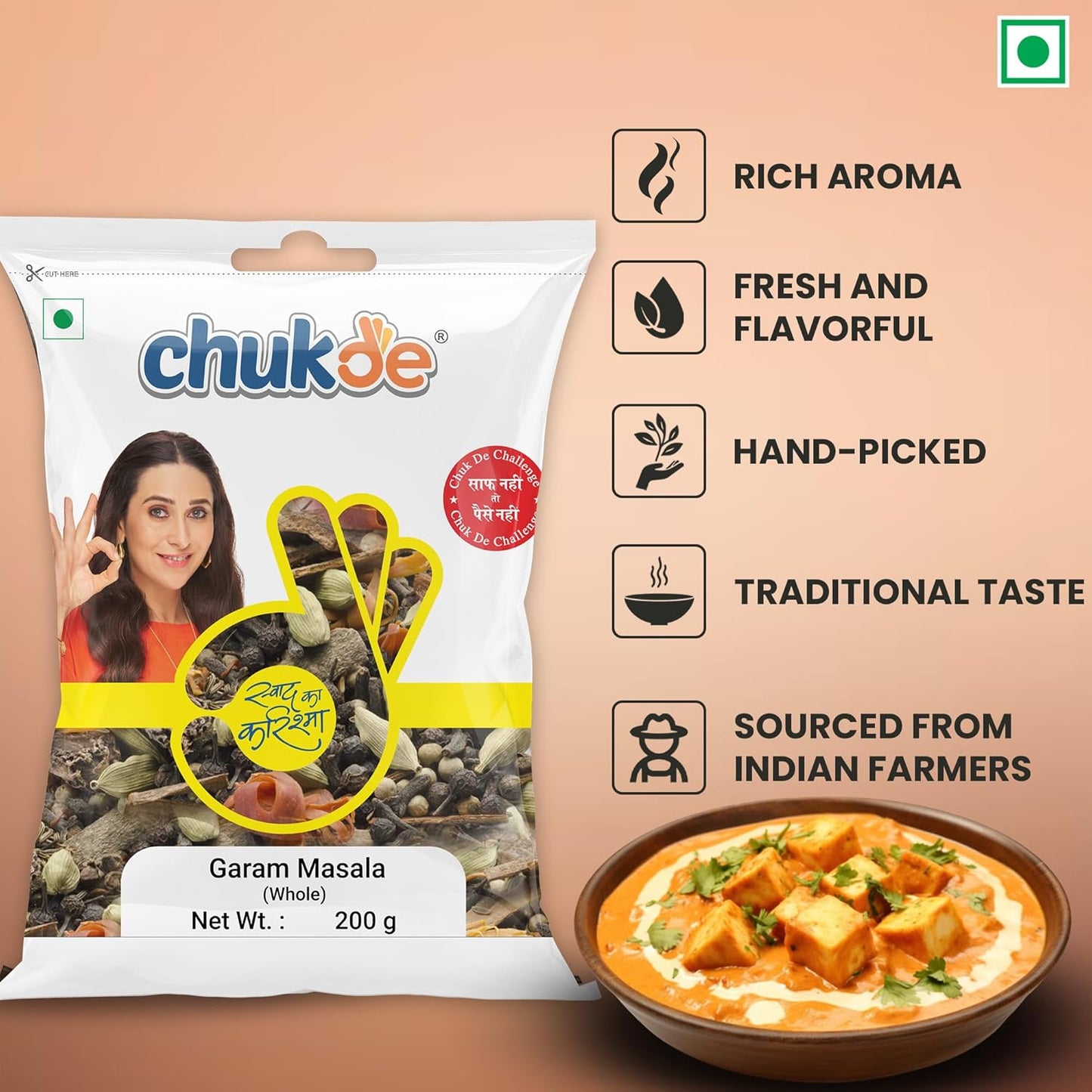 Chukde - Garam Masala Whole (7.05 OZ) .- Blend of 13 Spices - Authentic Indian Spice Blend for Rich Flavors - Ideal for Traditional Indian Dishes - Whole Blended Spice - 200 Gm
