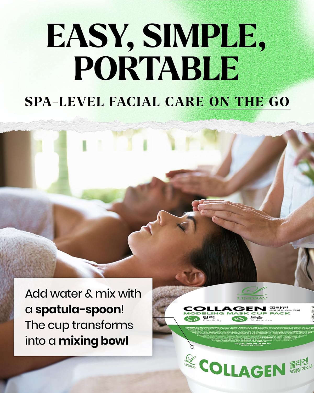 LINDSAY Collagen Modeling Mask Cup Pack | Korean Face Mask for Dry & Dehydrated Skin | Collagen, Centella Asiatica & Adenosine | Deep Hydration, Plumping, Skin Firming & Pore Cleansing | Peel-Off Spa Facial Treatment (28g)