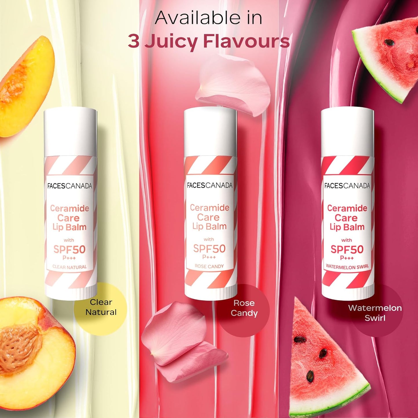 FACES CANADA Ceramide Care Lip Balm - Watermelon Swirl 03, 4 gm | Tinted Lip Balm | SPF 50 PA +++ Protection | Hydrates Dry & Chapped Lips | Prevents Pigmentation | Repairs Lip Barrier | With Hyaluronic Acid & Shea Butter Infused