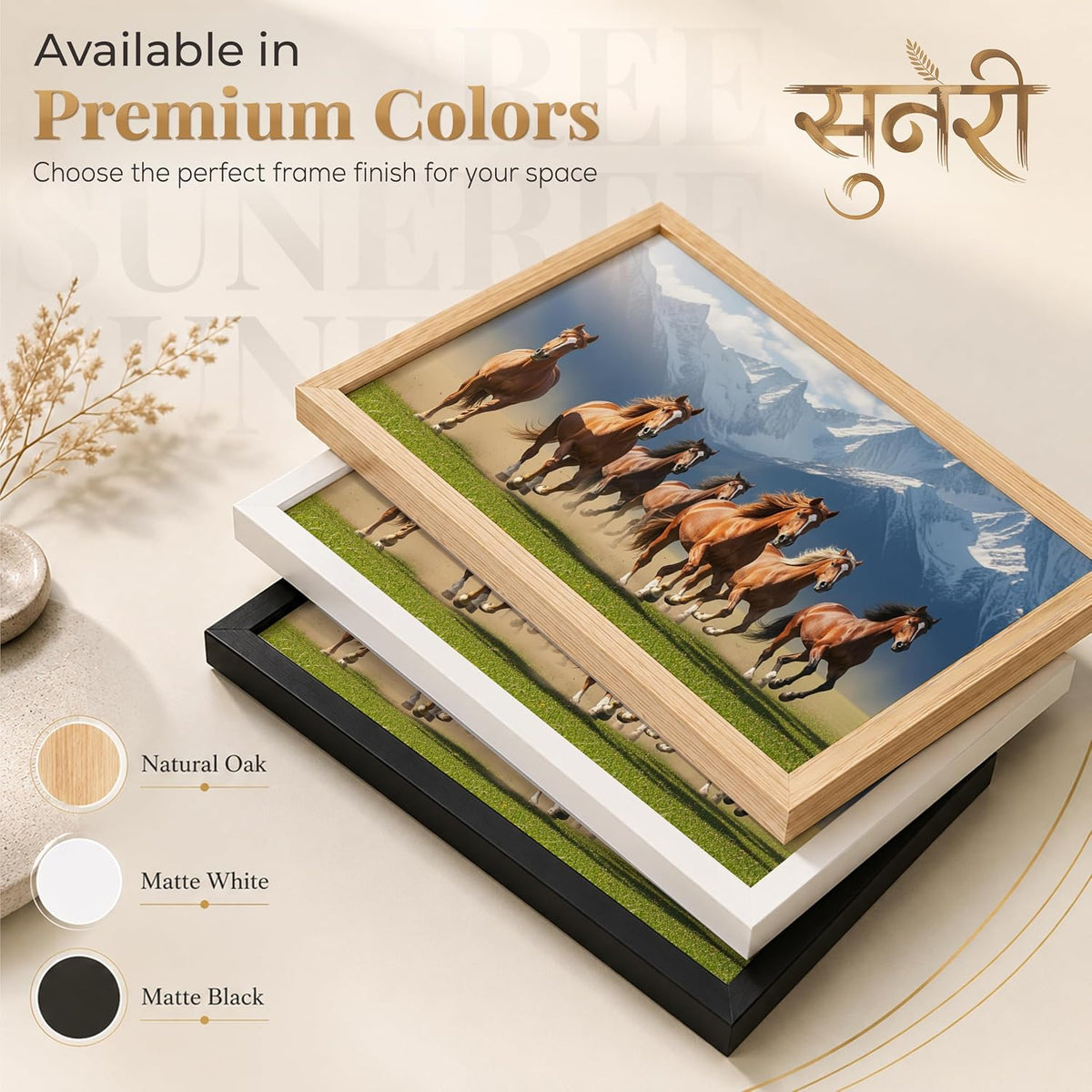7 Horse Vastu Wall Painting (Landscape Collection) (Natural, Design 21, 48L x 33W cm)
