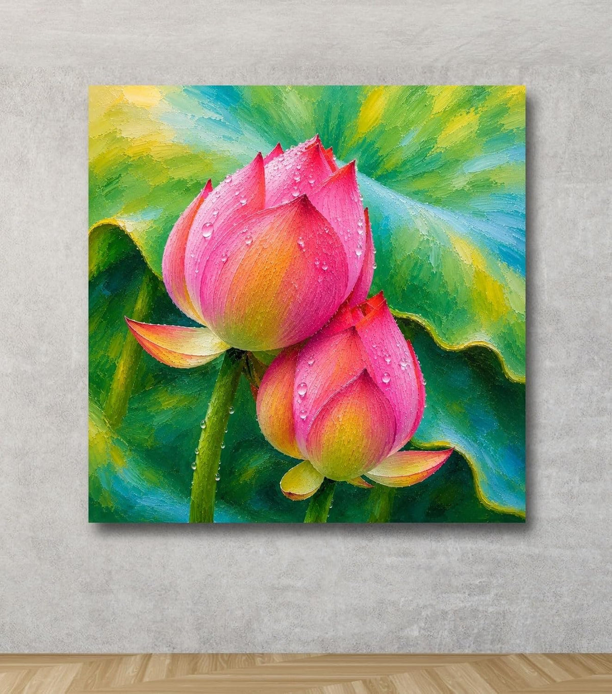 Lotus Flower Painting for Wall Vastu (15+ DESIGNS) Framed Lotus Canvas Painting for Living Room, Bedroom | Nature Floral Wall Art with Multiple Design Variations (Dark Pink Lotus, 18x18 Inch, Framed)