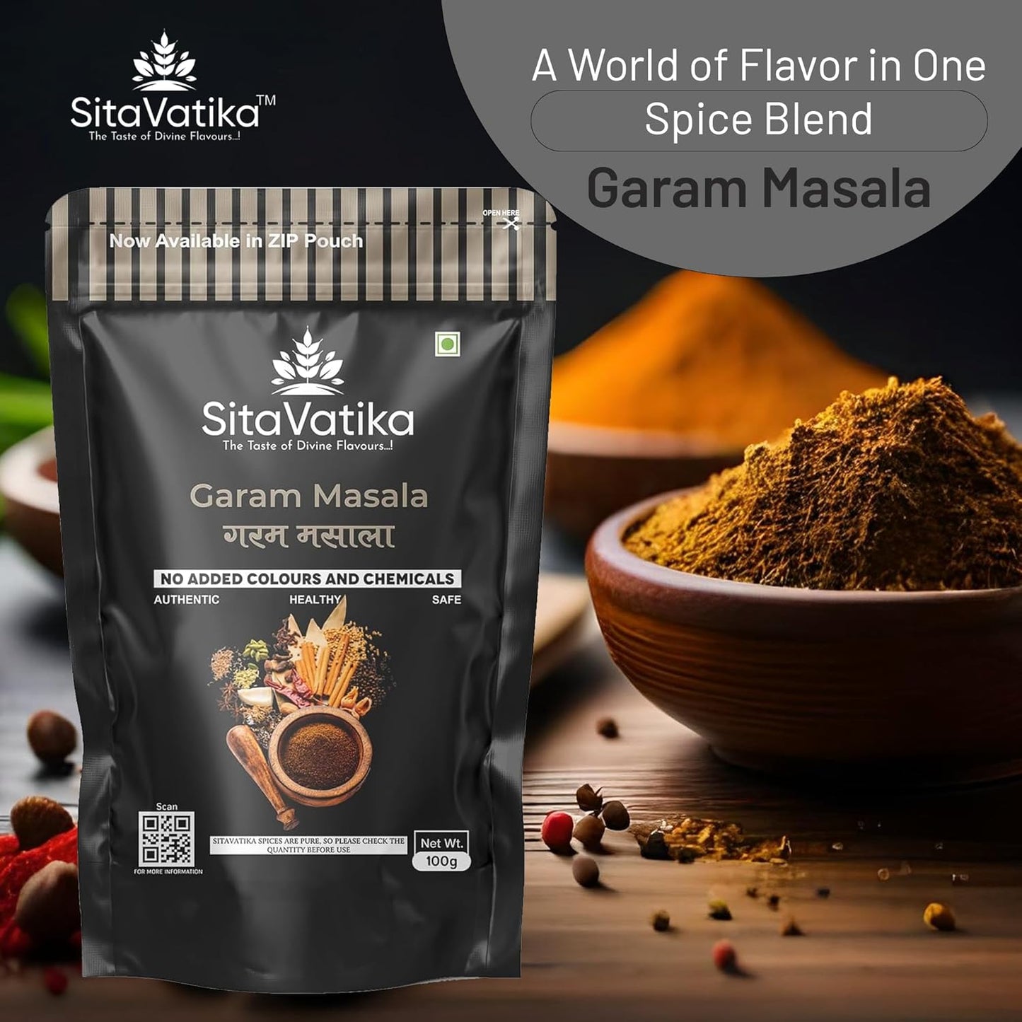Sitavatika 100% Natural Garam Masala Powder 100gm No Added Colours and Chemicals with Aromatic Blend of Whole Spices for Cooking