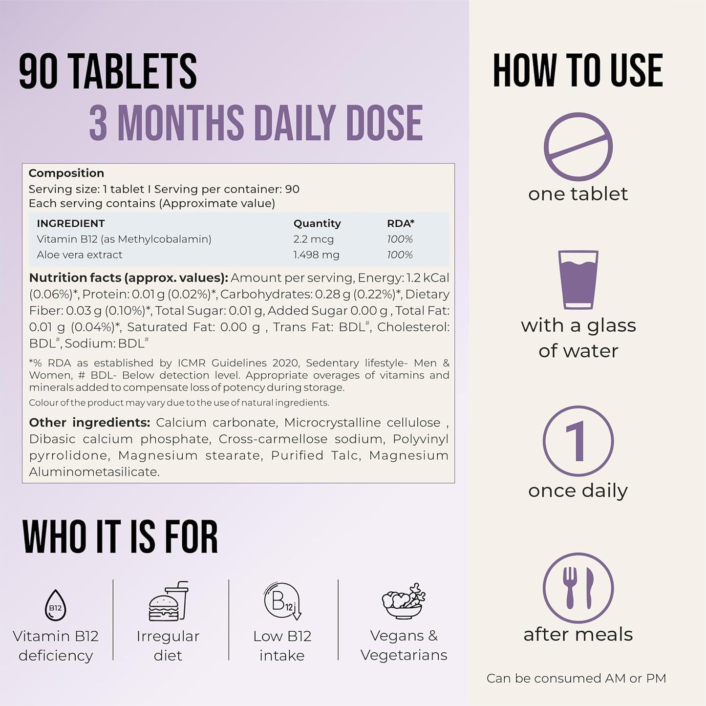 Vitamins packaging with dosage information and usage instructions.