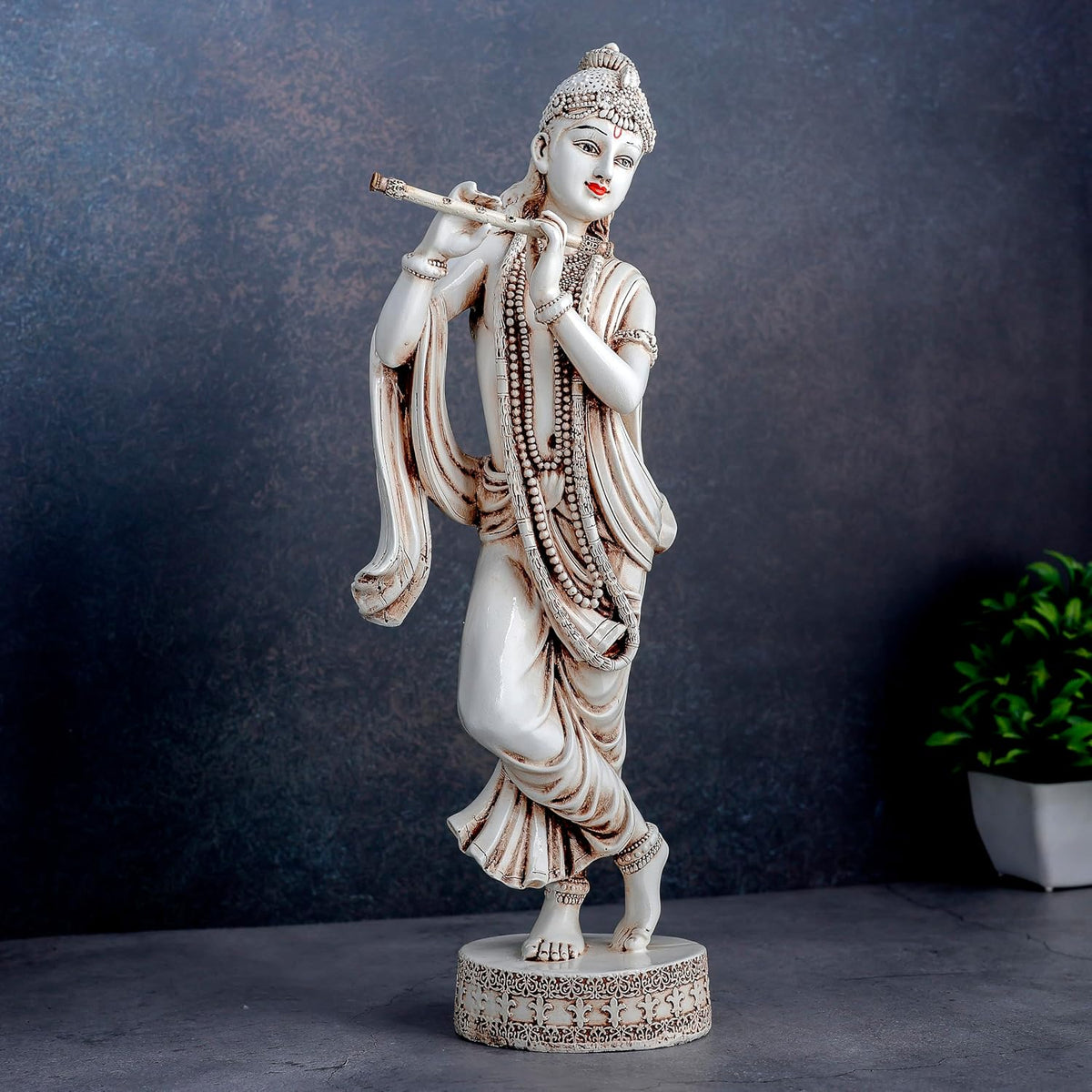 Krishna Idol Statue Showpiece for Pooja Home Decor Items for Living Room and Gifts (Stone White)