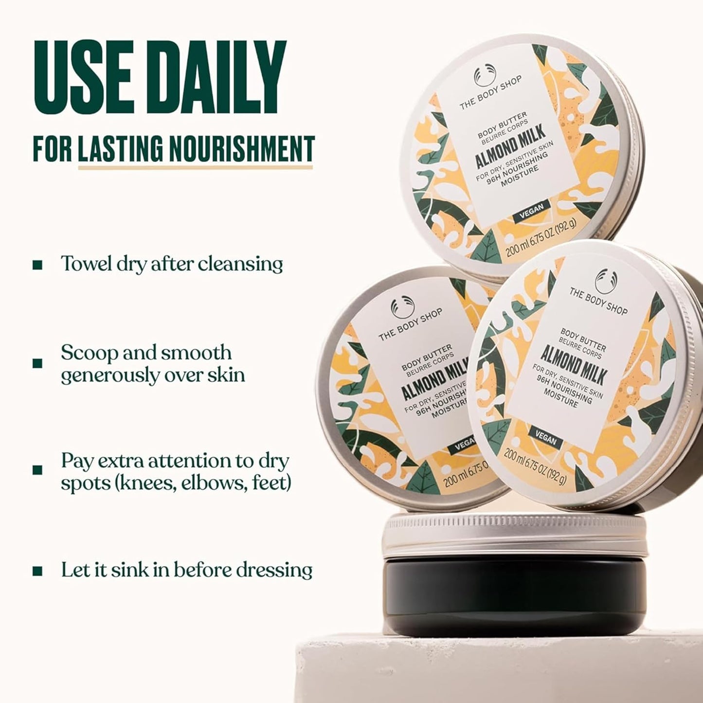 The Body Shop Almond Milk and Honey Soothing and Restoring Body Butter, 200 Ml - For Dry, Sensitive Skin | 96 Hr Moisture | Vegan