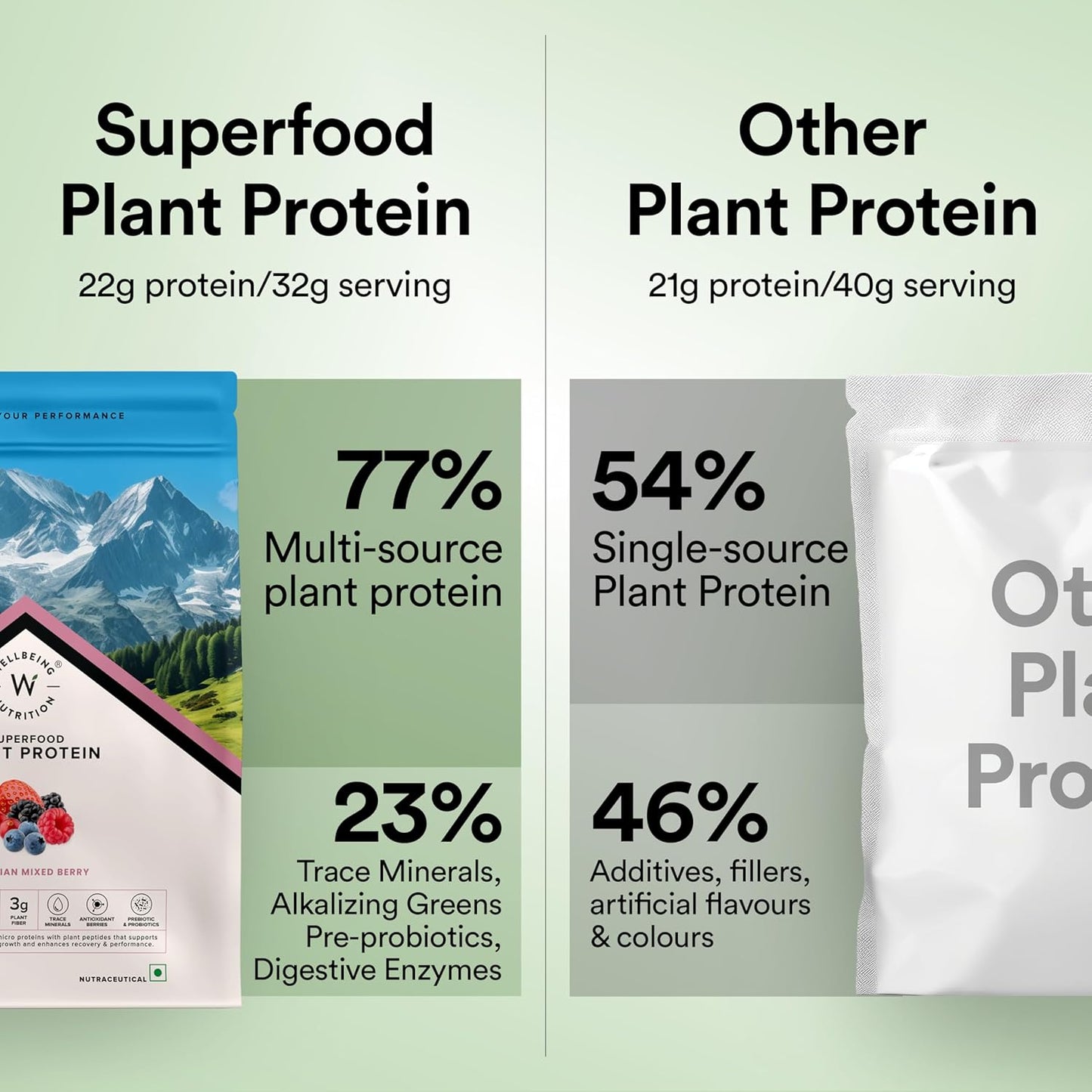 Wellbeing Nutrition Organic Vegan Plant Protein Isolate Powder | 22g Protein, 5g BCAA