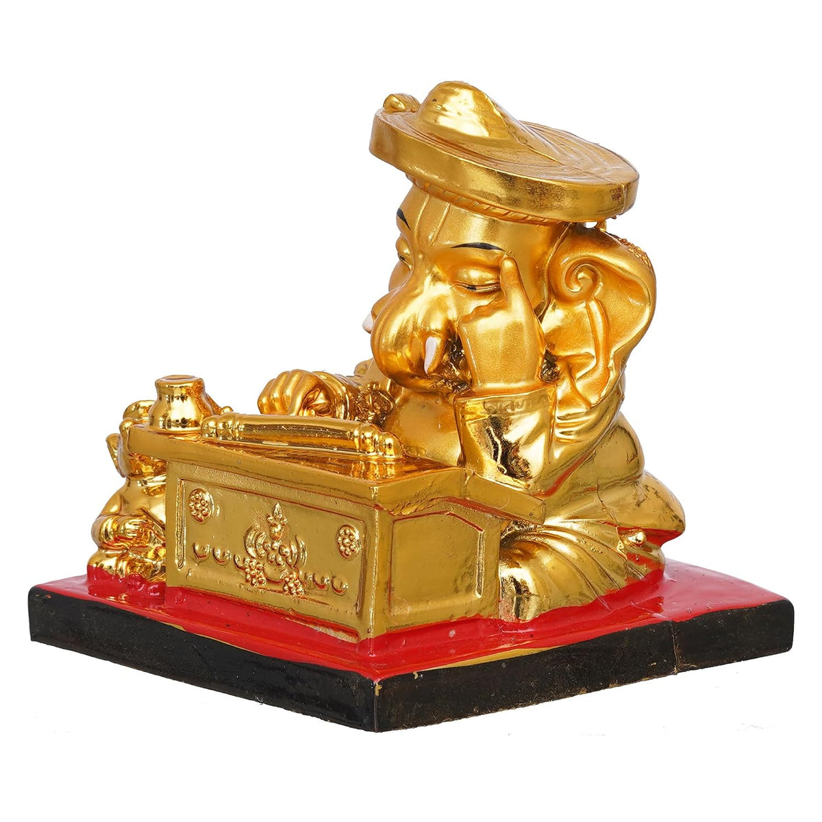 Golden Resin Munim Lord Ganesha Statue | God Idol for Office, Shop, Study Table, Home Temple, Car Dashboard | Ideal Gift for Ganesh Chaturthi, Birthdays, Diwali
