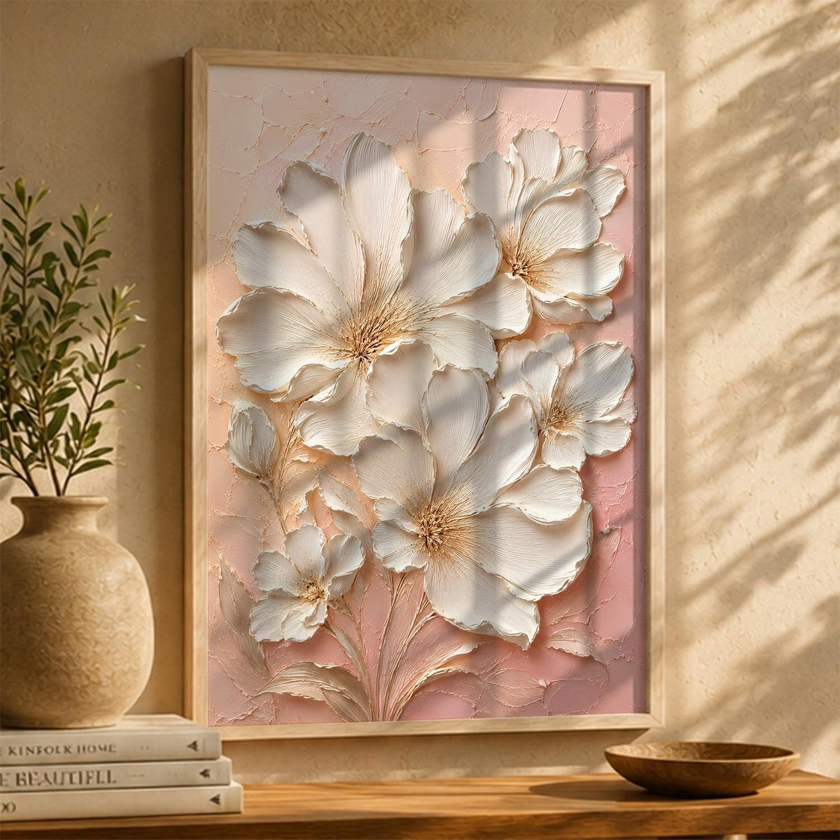 Decorative Floral Wall Art Painting With Frame | Modern Floral Painting For Living Room Bed Room Hotel Wall Decor Digital Reprint (14X20 inch)