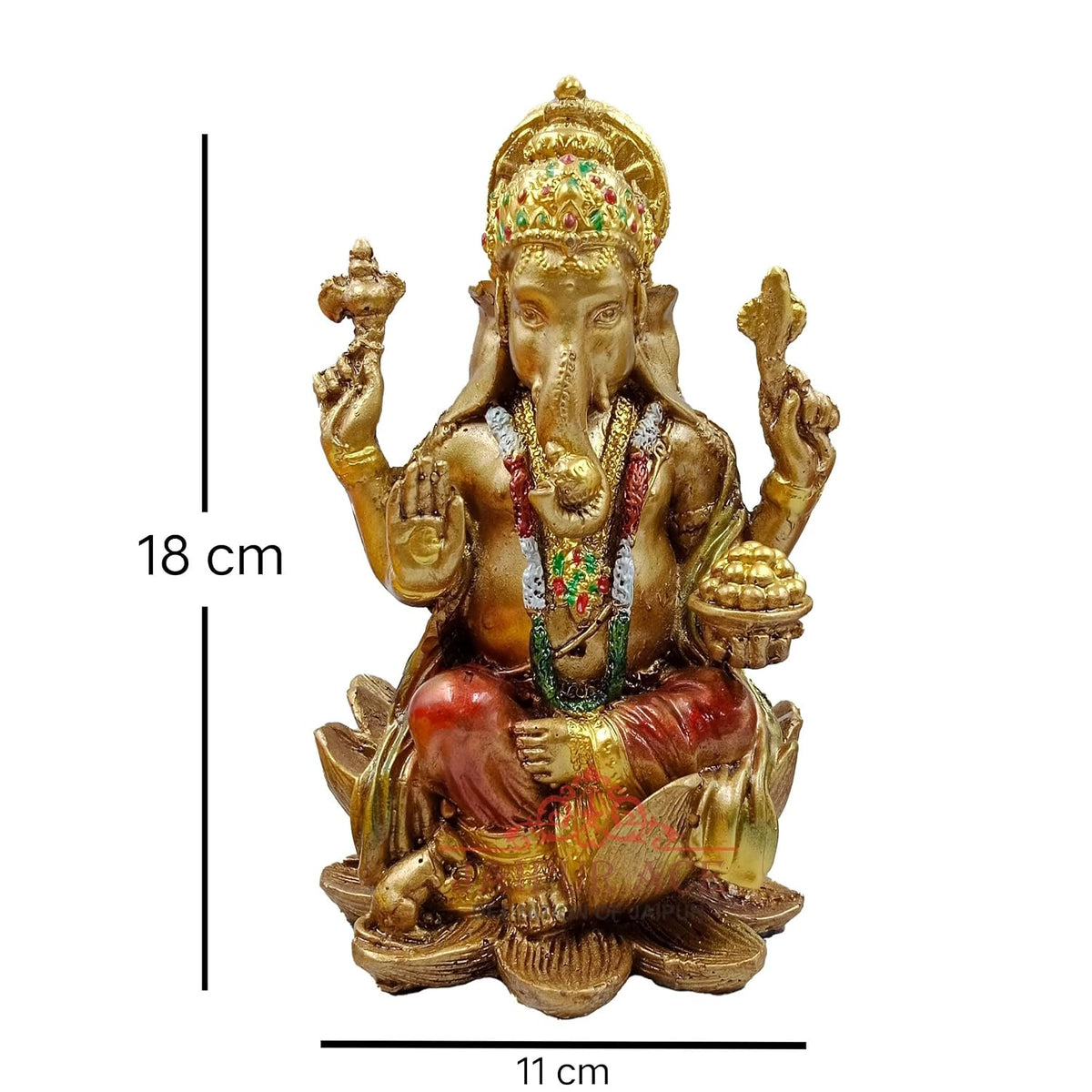 Ganesh Idol Murti Statue Sitting On Lotus Best for Home & Office Decor Size 18 X 11 cm (Ganesh ji Sitting On Lotus)
