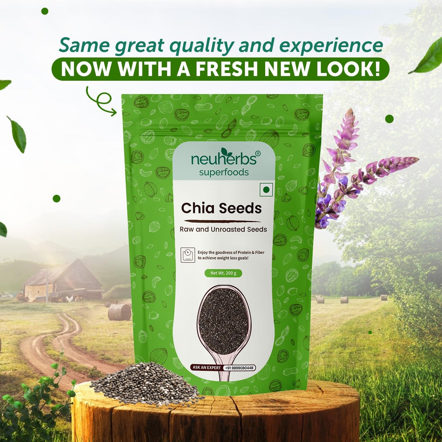 Neuherbs Chia Seeds – 200gm|Raw & Unroasted| Seeds for Weight Management & Glowing Skin| Rich in Calcium, Protein & Fiber with Omega 3| Gluten-Free Healthy Snacks