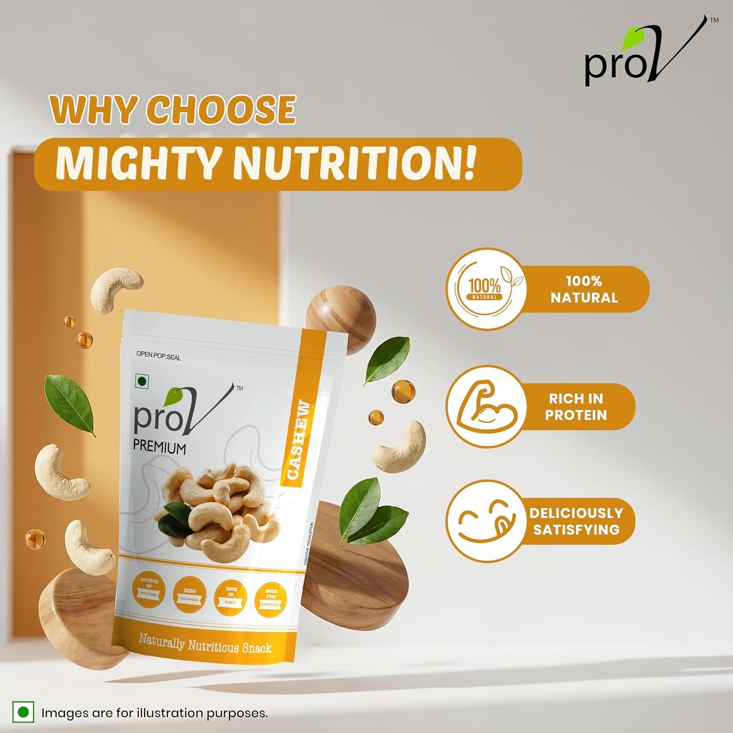 ProV Premium Whole Natural Cashews | 250g | Rich in Protein & Healthy Fats | Cholesterol Free | Crunchy Kaju Snack