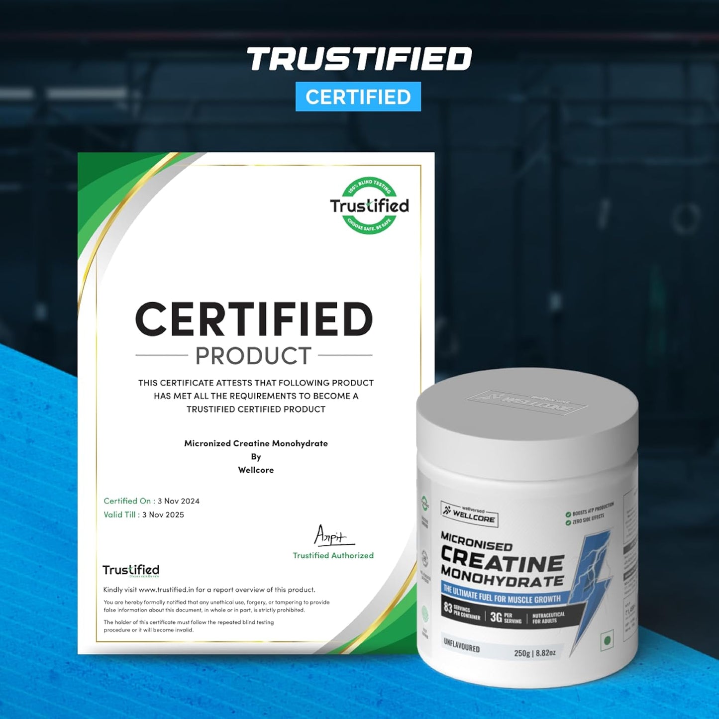Wellcore - Pure Micronised Creatine Monohydrate | Unflavoured (250g, 83 Servings) | Rapid Absorption | Enhanced Muscle Strength & Power | Fast Recovery | Increased Muscle Mass