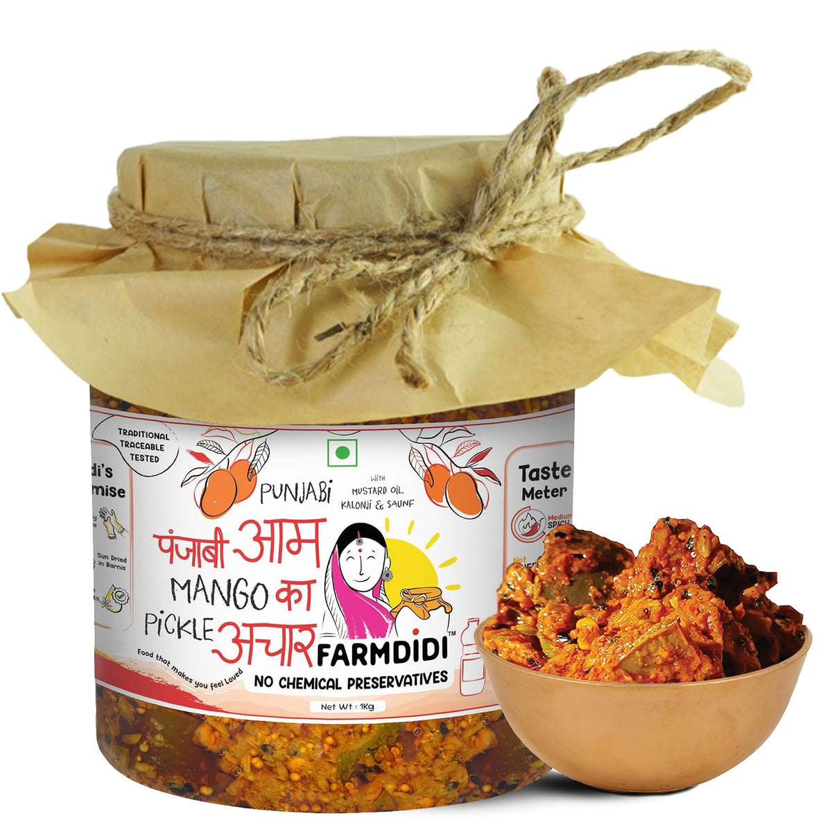 FarmDidi Punjabi Mango Pickle in Fresh Homemade Sour & Slightly Spicy Dry Aam Ka Achaar North Indian Punjabi Style Pickle Made With Less Oil No Chemical Preservatives
