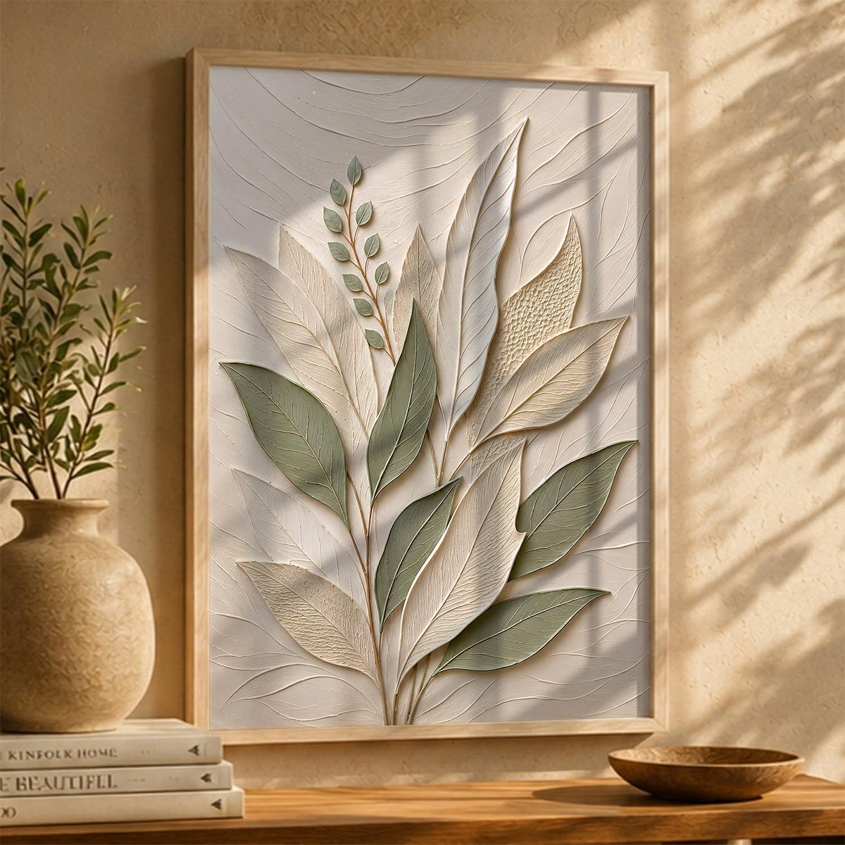 Modern Leaf Art Painting with Frame for wall decor| Floral Wall Art Painting With Frame Home Decoration For Living Room Bed Room Hotel Wall Decor Digital Reprint (14X20 inch)