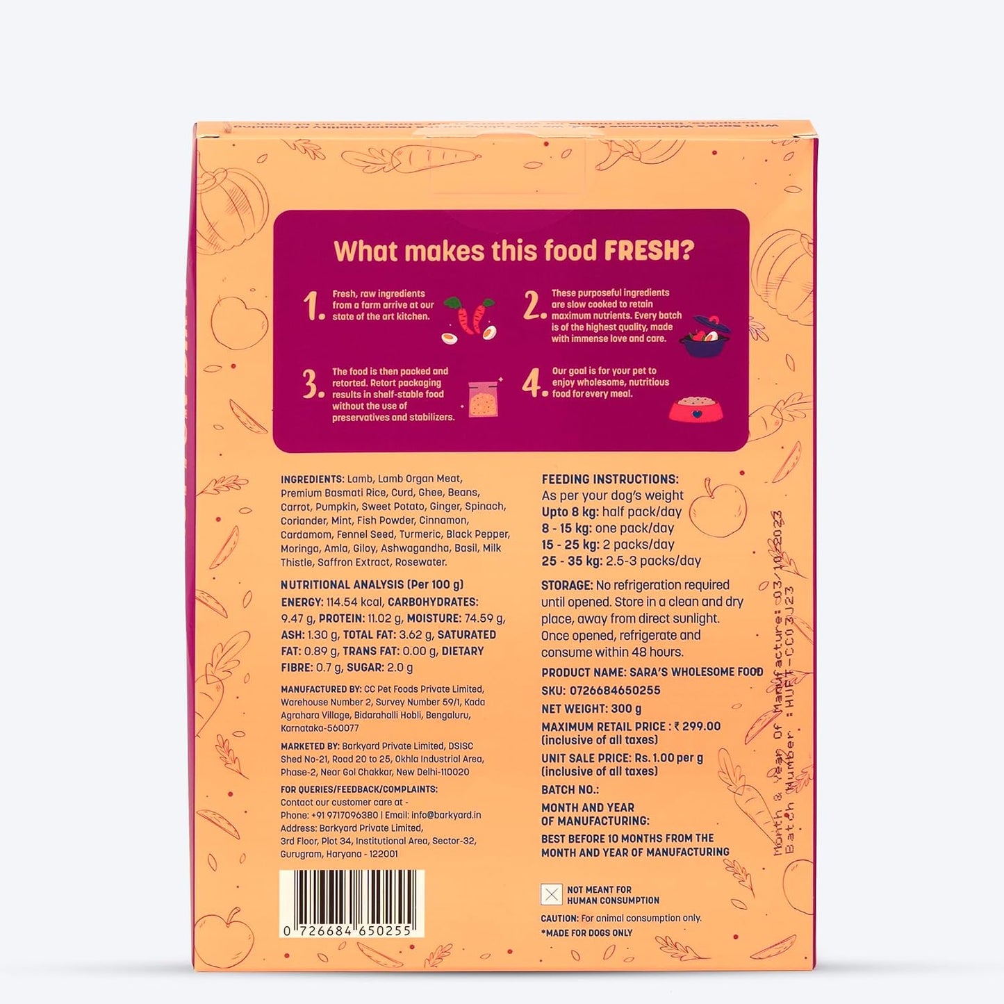 Sara's Wholesome by HUFT Mutton Biryani Dog Food – 300 gm | 100% Human-Grade Ingredients | Nutritionally Balanced Meal | Suitable for All Breeds & Life Stages