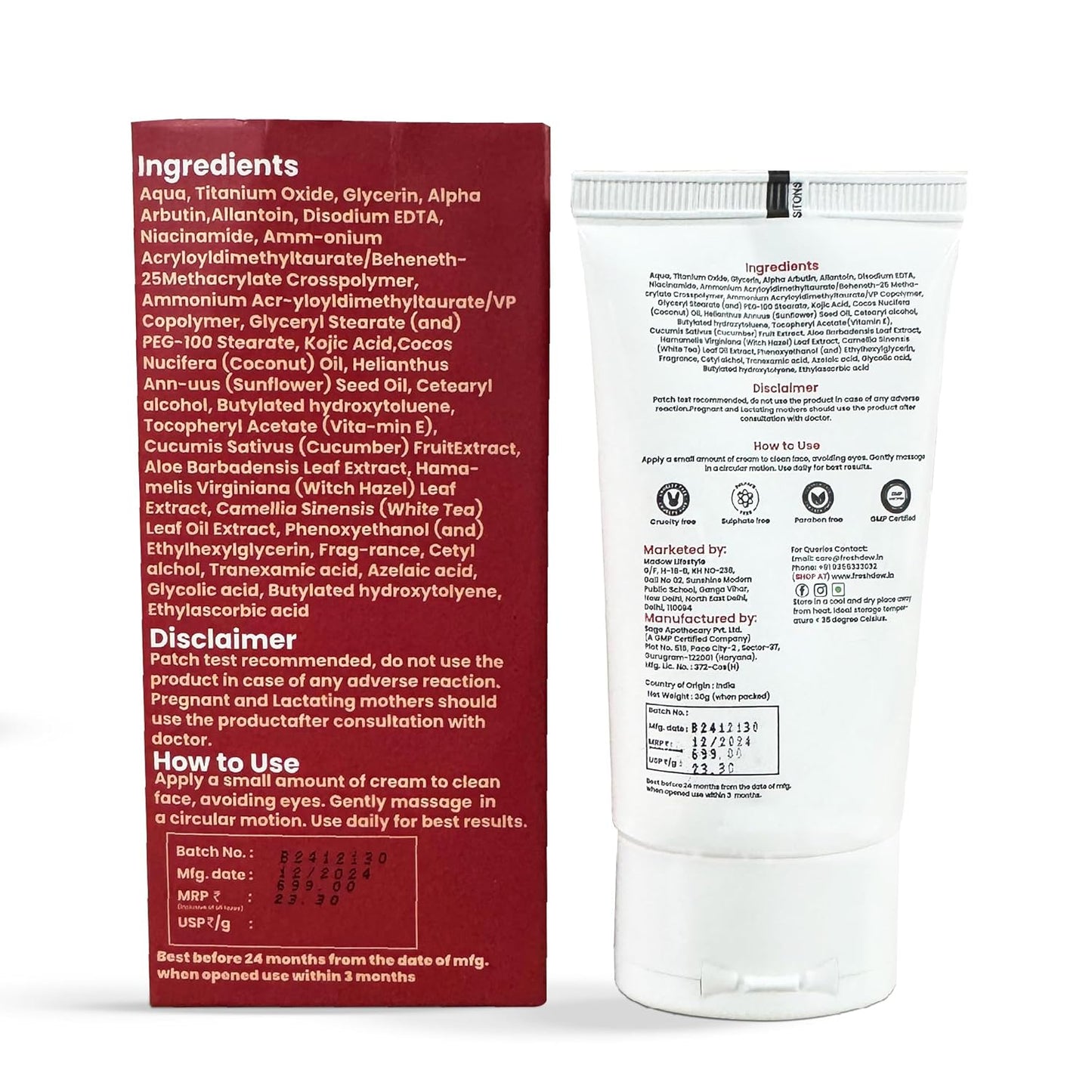 Fresh Dew Dark Spot Corrector Brightening Face Cream With Alpha Arbutin & Niacinamide | Helps Reducing Dark Spots, Sun Spots, Acne Marks | For Men and Women| 30gm