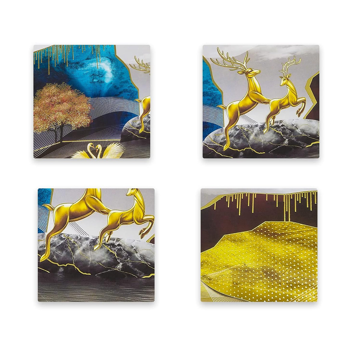 Abstract art Framed Golden Foil 3D Style Landscape Painting | Ready to Hang (14 x 20 inches, Multicolor)