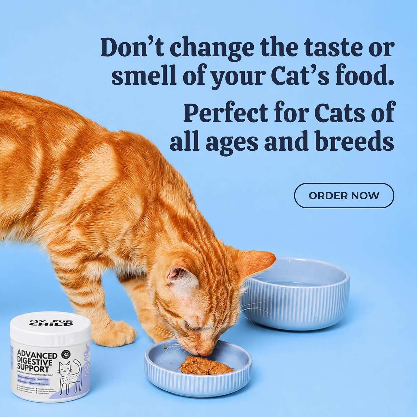 My Fur Child Advanced Digestive Formula for Cats | 3.2Bn CFU/Scoop, 9-Strain Probiotics, Prebiotics, Digestive Enzymes & Herbs | Gut Health, Immunity & Digestive Support | Lasts Up to 50 Days for Adult Cat