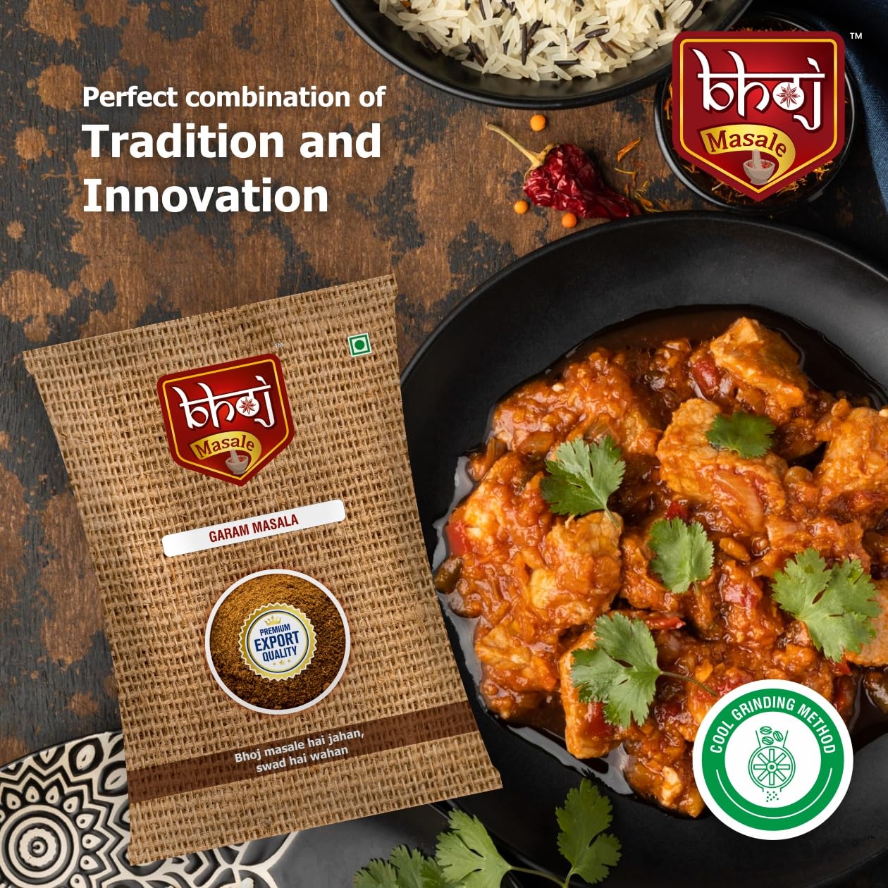 Bhoj Masale Royal Garam Masala Powder- 100GM | Exotic Blend of Ingredients for Daily cooking | Aromatic | Rich in Flavor | Naturally Processed & No Preservatives. No onion and no garlic added (Jain Masala)