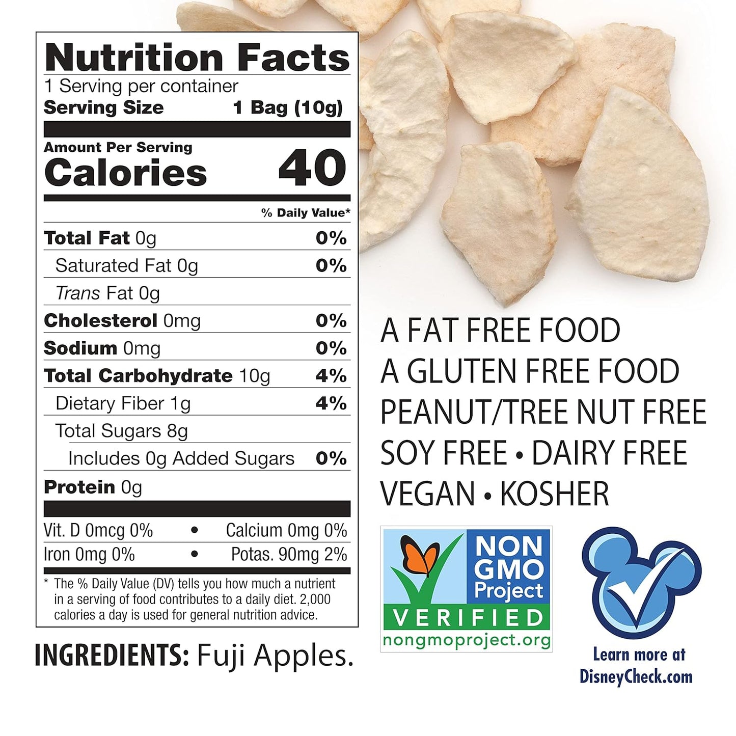 Brothers All Natural Disney Freeze Dried Fruit Crisps, Fuji Apple, 0.35 Oz, Made with 100% Fruit, Gluten Free, Soy Free, Vegan, Heathy Snack, Lunch Box Ready