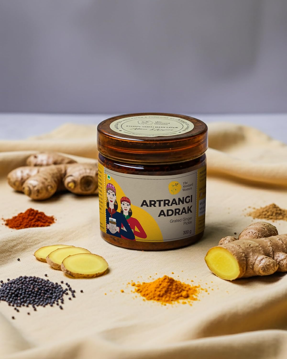 The Mustard Women Atrangi Adrak Pickle 300 g | Himachali Ginger Achar | Homemade Style Traditional Recipe | No Preservatives | Tangy & Mild Spicy Indian Pickle