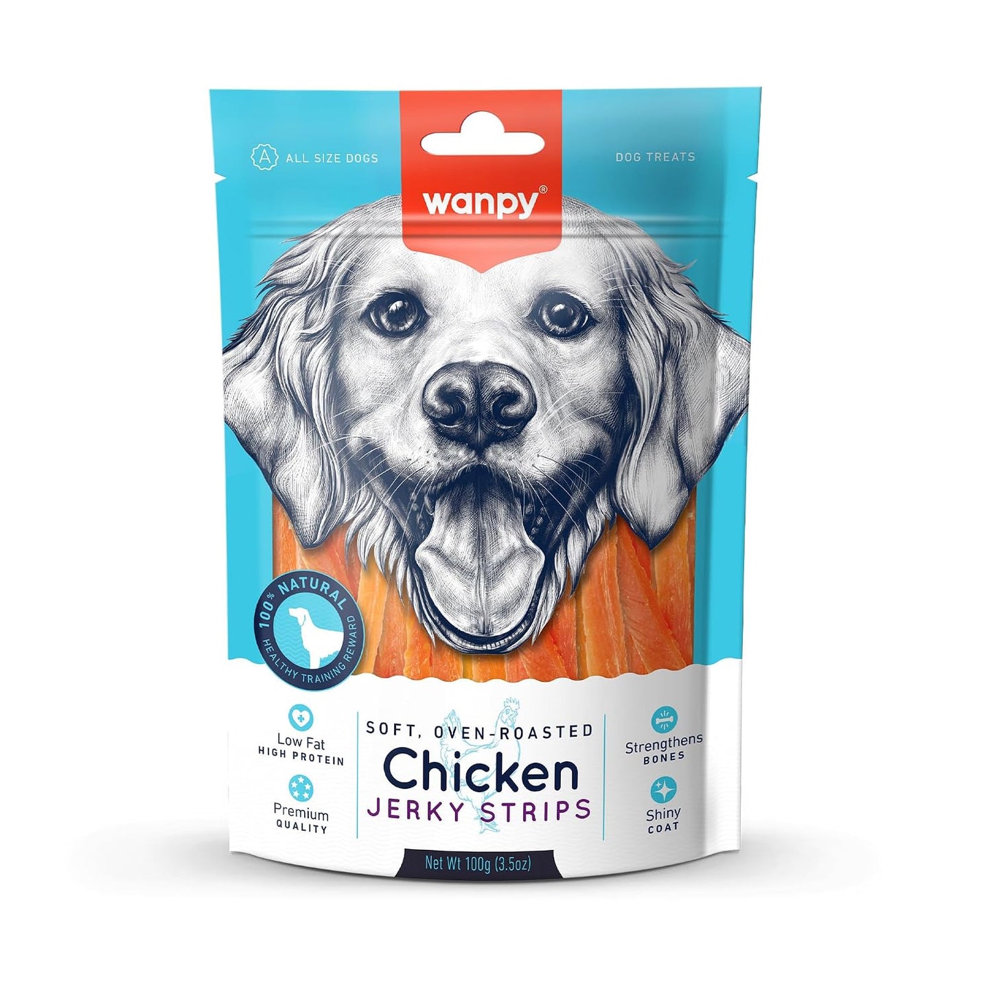 Wanpy 100% Natural Dog Treat | Chicken Jerky Strips 100Gm (Pack of 1) by DogsNCats