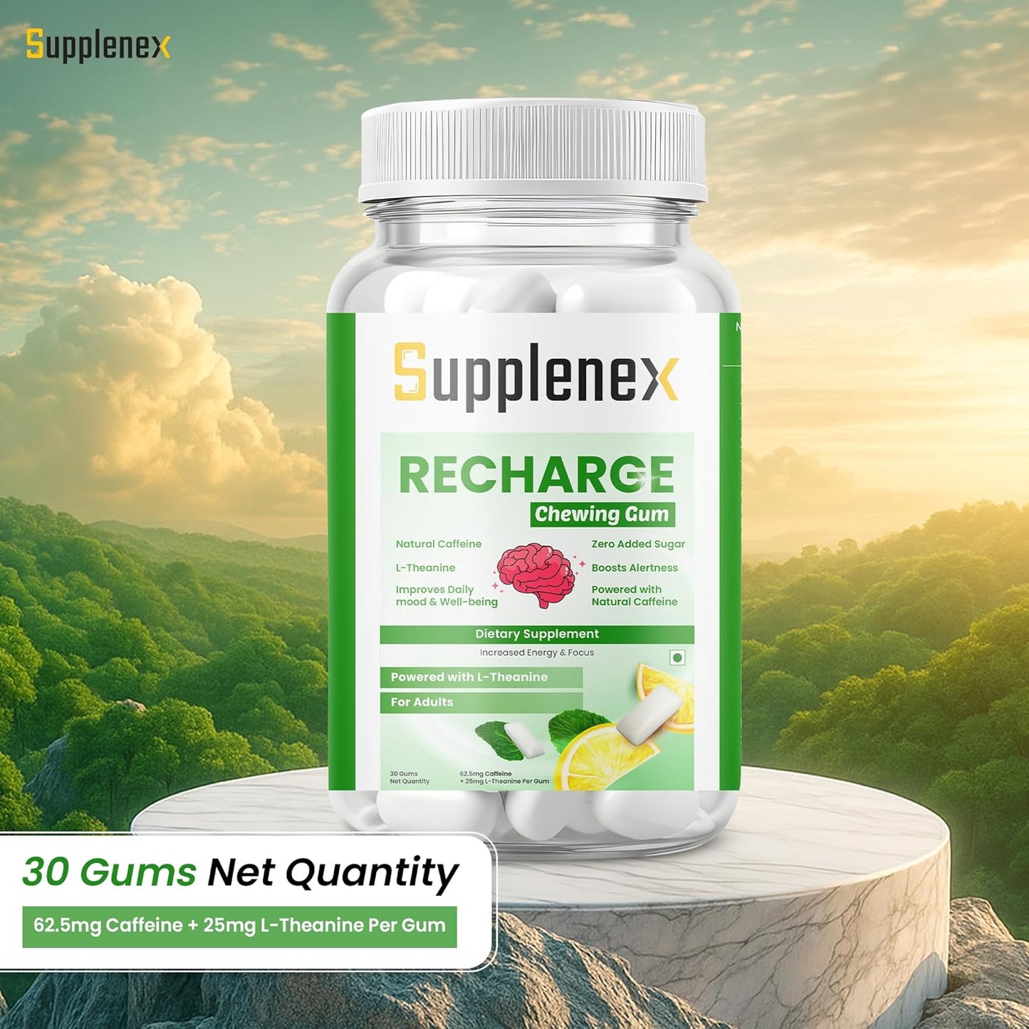 NeuroGum & BrainFocus | Caffeine Energy Chewing Gum Sugar Free | 30 Gums with Caffeine & L-theanine for Energy, Memory + Focus Boost, Refreshing Mint Unisex