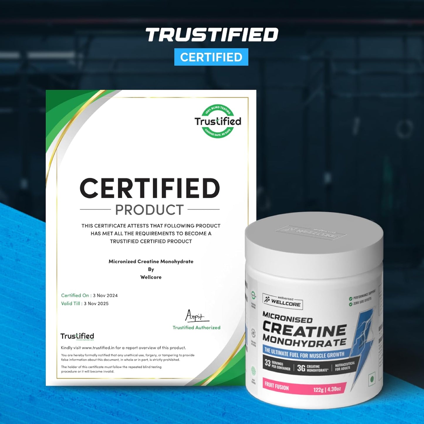 Wellcore - Pure Micronised Creatine Monohydrate | Fruit Fusion (122g, 33 Servings), Rapid Absorption, Enhanced Muscle Strength & Power, Fast Recovery, Increased Muscle Mass