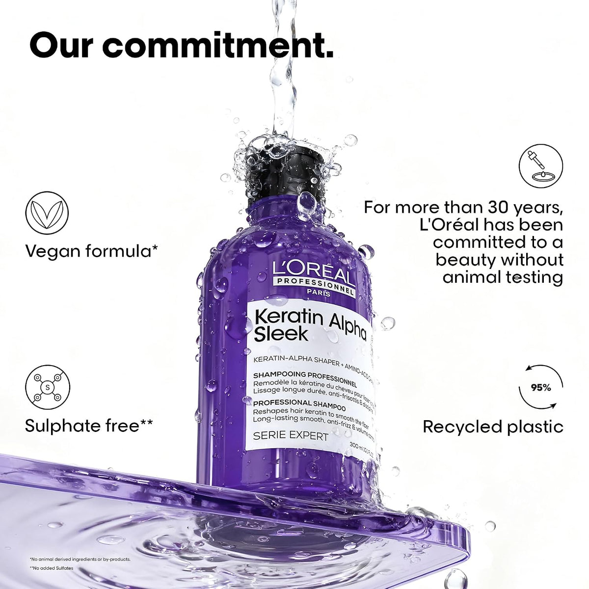 L’Oréal Professionnel Keratin Alpha Sleek Shampo for Frizz Control & Smoothness | Sulfate free formula for hair smoothness | Professional shampoo with Keratin alpha shaper,amino acid chains | 250 ml