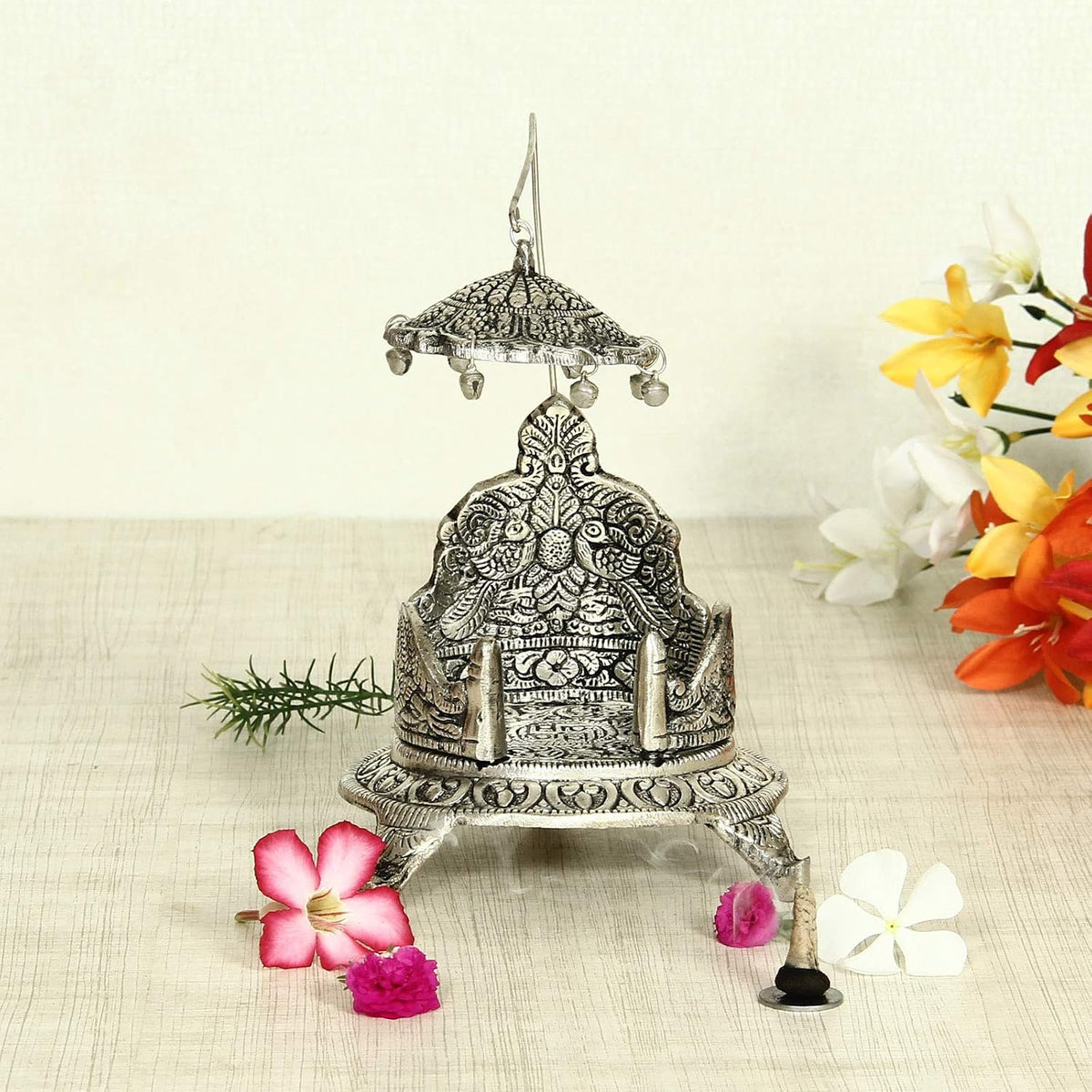 Aluminium Antique Silver Plated Singhasan, 5.5 inch, 1 Piece