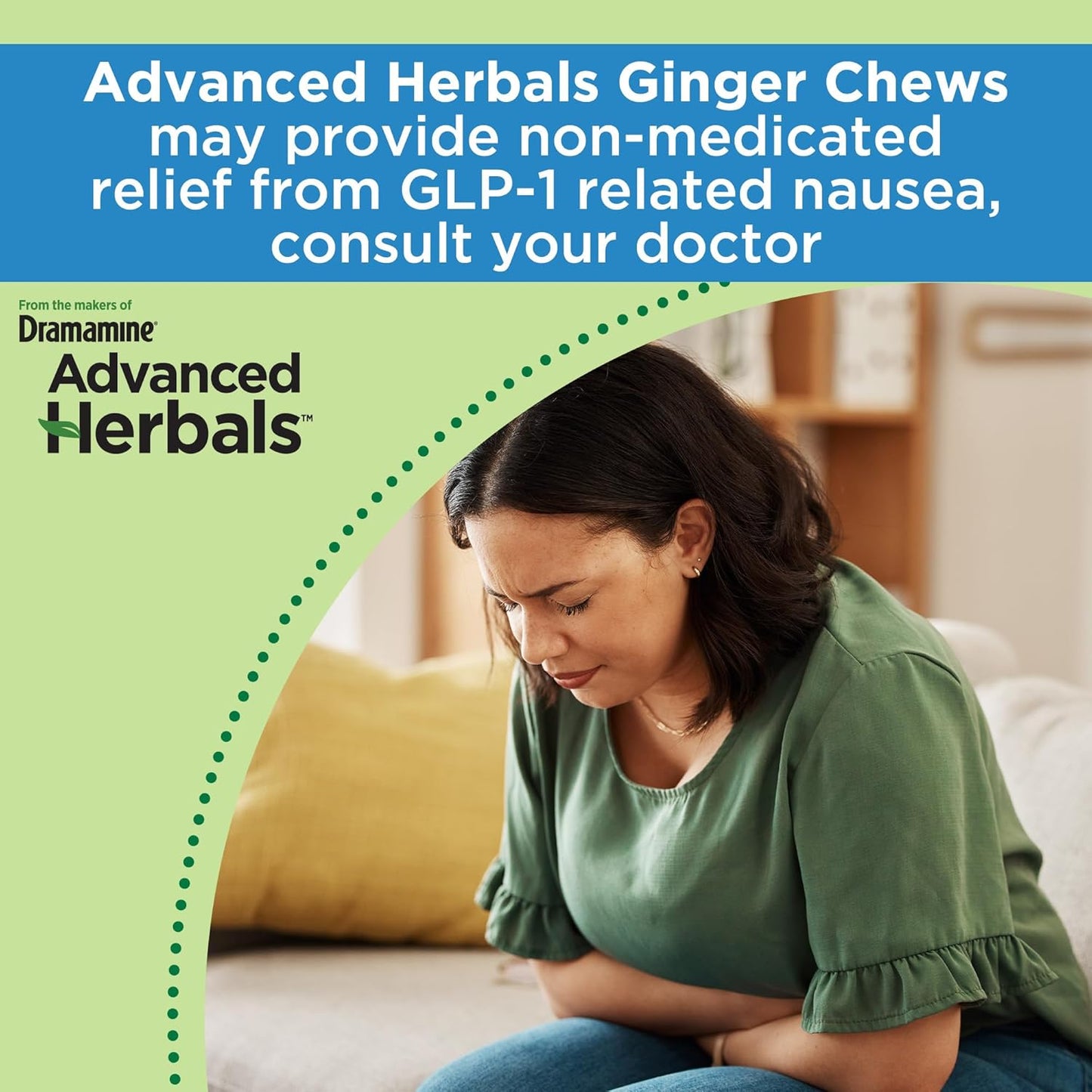 Dramamine, Advanced Herbals, Ginger Chews, Nausea Relief Soft Chews Lemon-Honey-Ginger, 20 Count