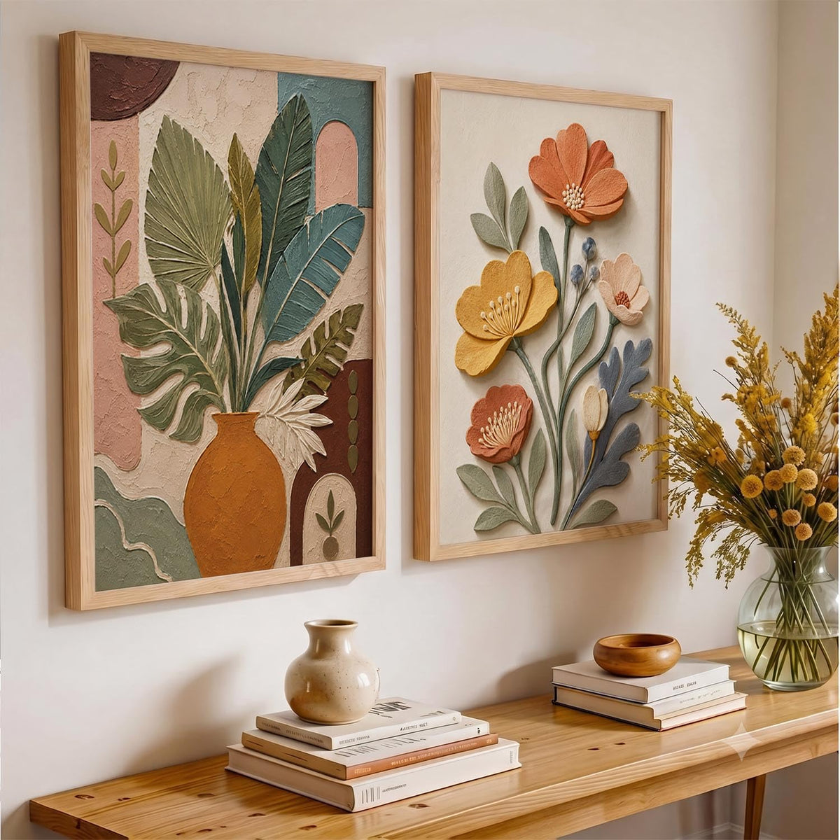 Floral Wall Art Home Decoration | Aesthetic Floral Paintings With Frame For Living Room Bed Room Hotel Wall Decor Digital Reprint Set of 2 (13X17 inch)