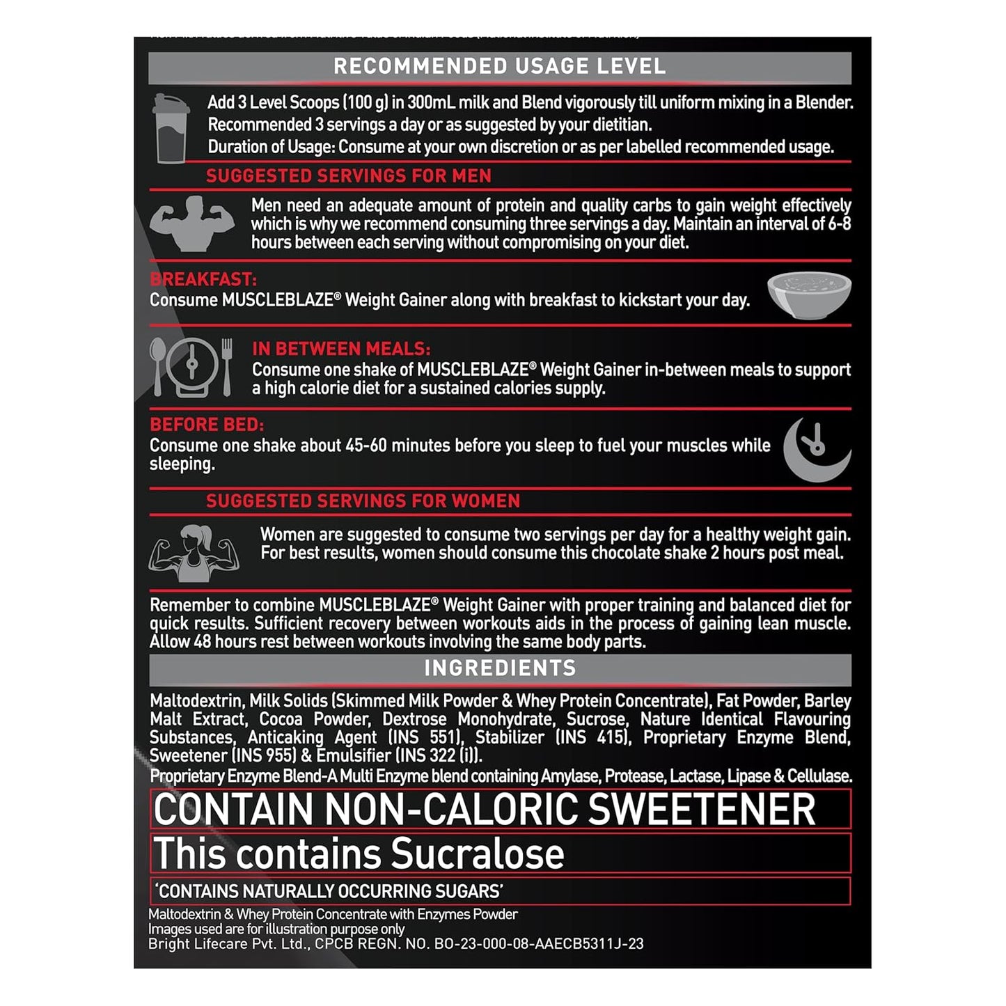 MuscleBlaze Weight Gainer with Added Digezyme (Chocolate, 500g / 1.1lbs, 5 Servings)