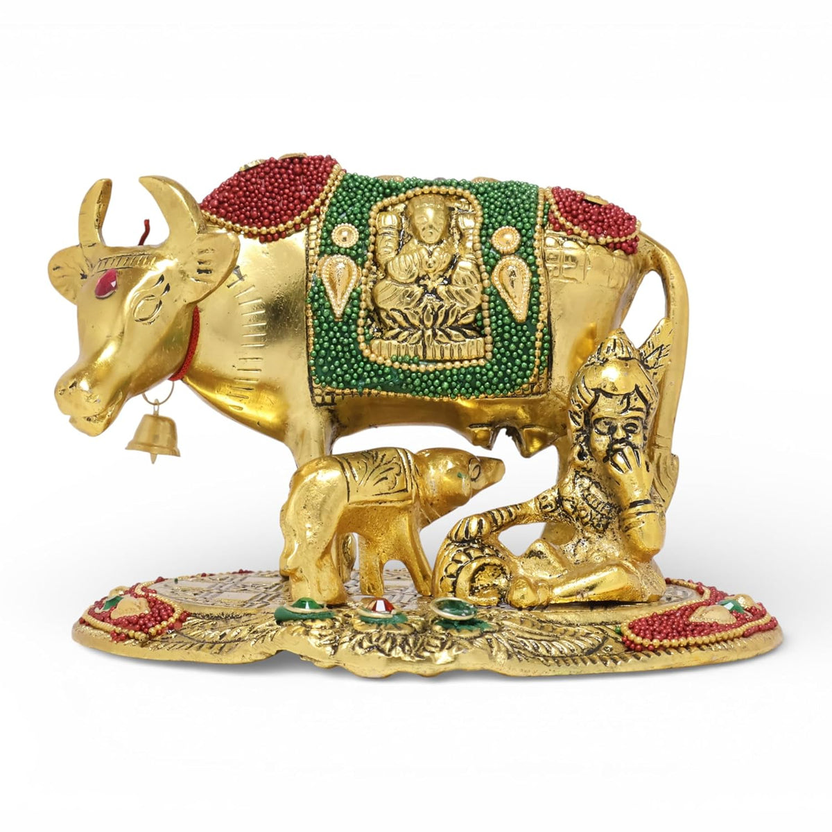 KridayKraft Kamdhenu Cow,Calf with Bal Gopal Krishna Metal Statue for Good Luck,Feng Shui As Table Top Figurine,Vastu,Religious Gau MATA Idol Home,Office&Table Decorative,Animal.