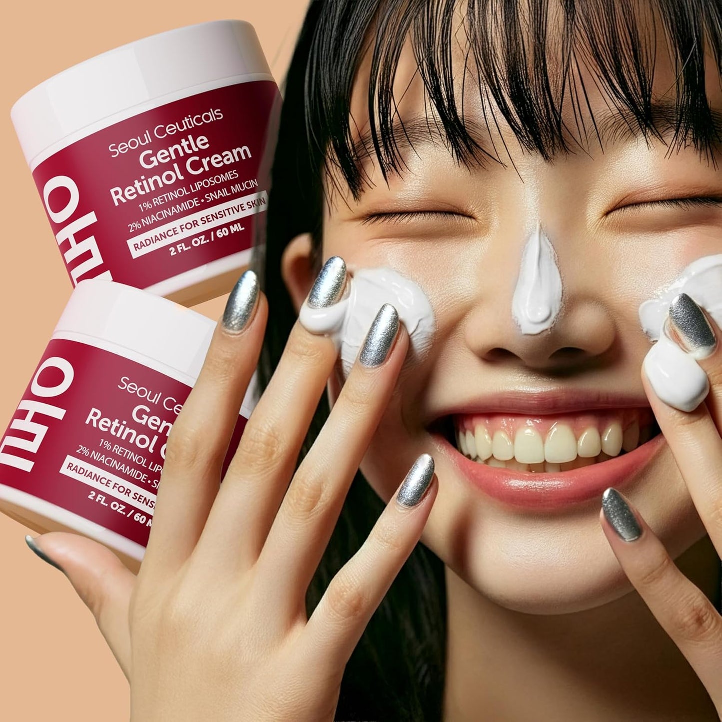 SeoulCeuticals Korean Retinol Night Cream for Face โ K Beauty 1% Retinol Cream with 97.5% Snail Mucin & 2% Niacinamide โ Lightweight Moisturizer for Sensitive Skin โ 2oz
