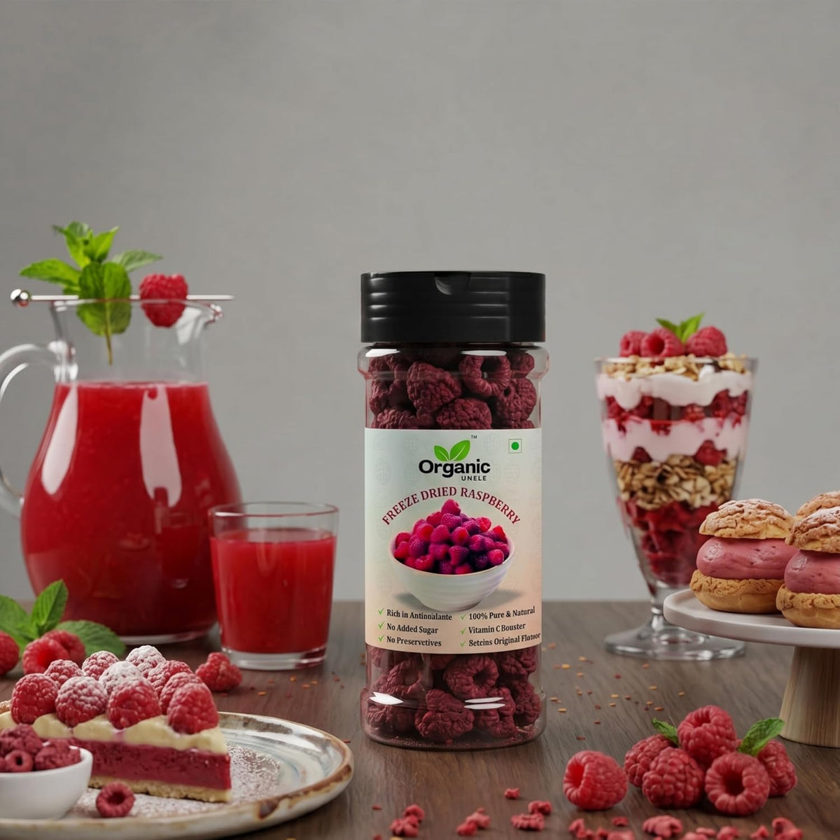 Organic Uncle Freeze Dried Raspberry | Crispy Fruit Snack | Made from Real Raspberries | No Added Preservatives | Ready to Eat – 15GM