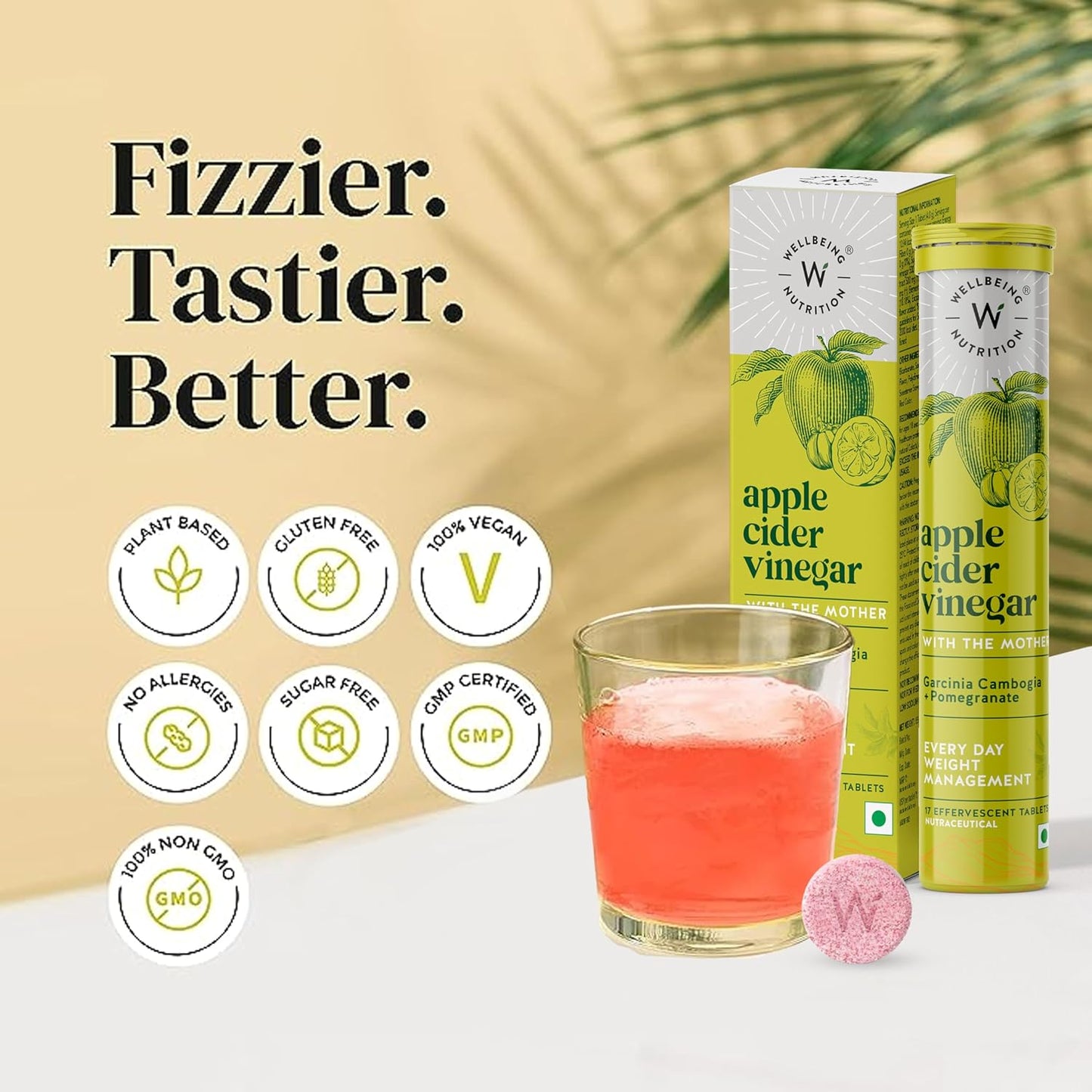 Wellbeing Nutrition Apple Cider Vinegar (ACV) for Weight Loss with Mother & Garcinia Cambogia, Pomegranate| Weight Management, Gut Health, Supports Digestion, Boosts Metabolism 17 Effervescent Tablet