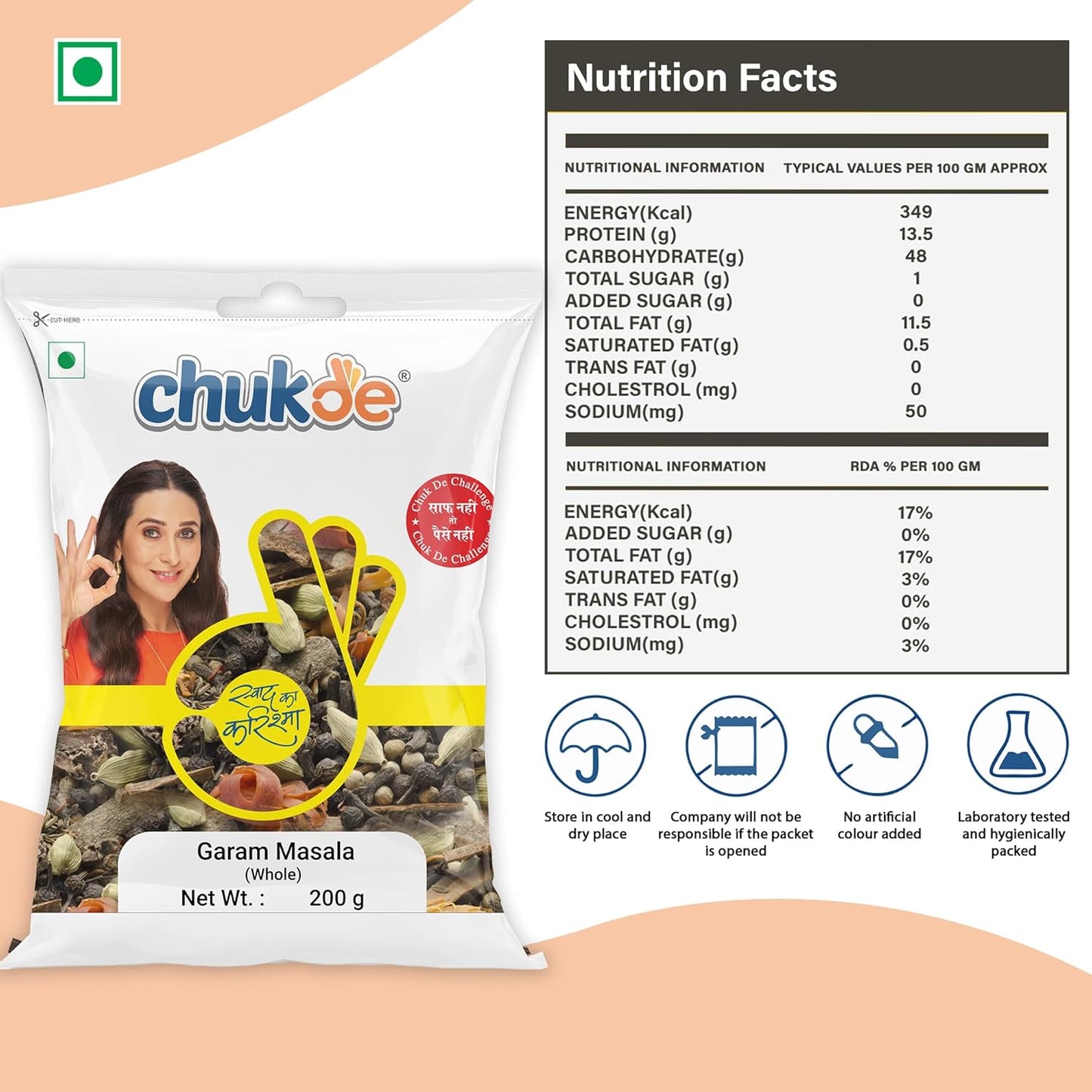Chukde - Garam Masala Whole (7.05 OZ) .- Blend of 13 Spices - Authentic Indian Spice Blend for Rich Flavors - Ideal for Traditional Indian Dishes - Whole Blended Spice - 200 Gm