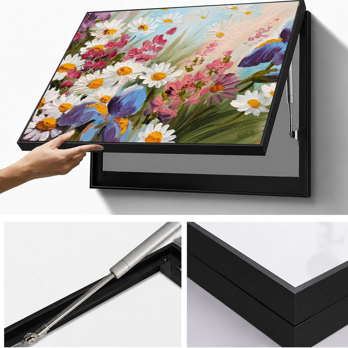 Electric MCB Box Cover Frame With Hydraulic Decorative Painting Abstract Daisy Flower Painting Electrical Panel box Cover, Switch Box Frame Will Fit Max 10x14 inch Switch Board, Outer Size 13X17 Inch