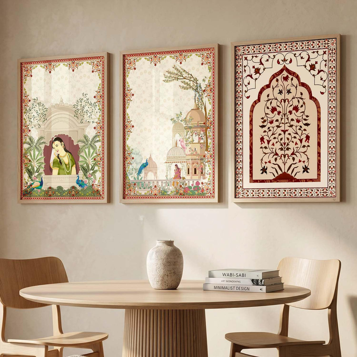 Indian Traditional Madhubani Wall Art Painting With Frame Pichwai Art Home Decoration For Living Room Bed Room Hotel Wall Decor Digital Reprint Set of 3 (13X17 inch)