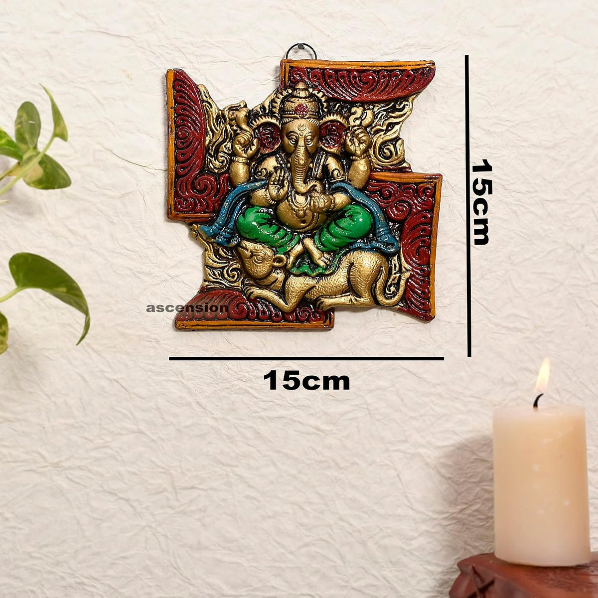 Metal Swastik Ganesh Ji Statue Religious Idol Wall Hanging Ganesh Home Decor Show Piece (Gold)