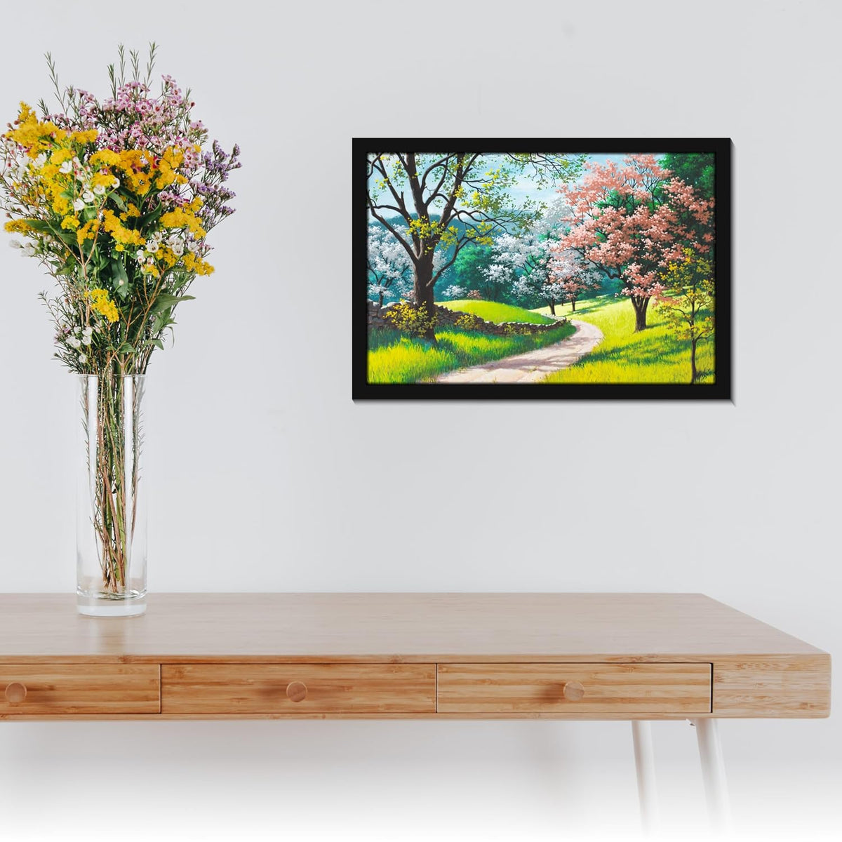 Tree Scenery Painting Aesthetic Hanging Photo Frame Decorative Item Home Decoration and Wall Decor for Living Room and Bedroom (MM 1597, 30.5L x 20.3W cm, Paper, With Plexi Glass)