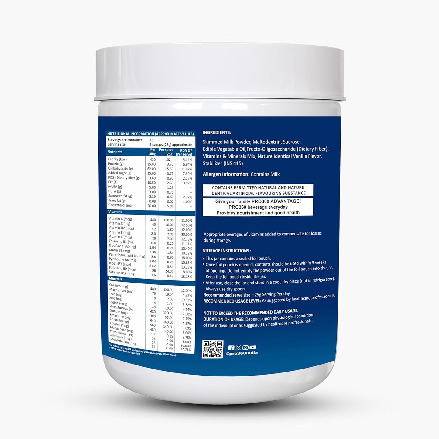 Pro360 ProtinSure Protein Powder Nutritional Supplement for Daily Wellness for Men and Women - Vanilla flavour 400g