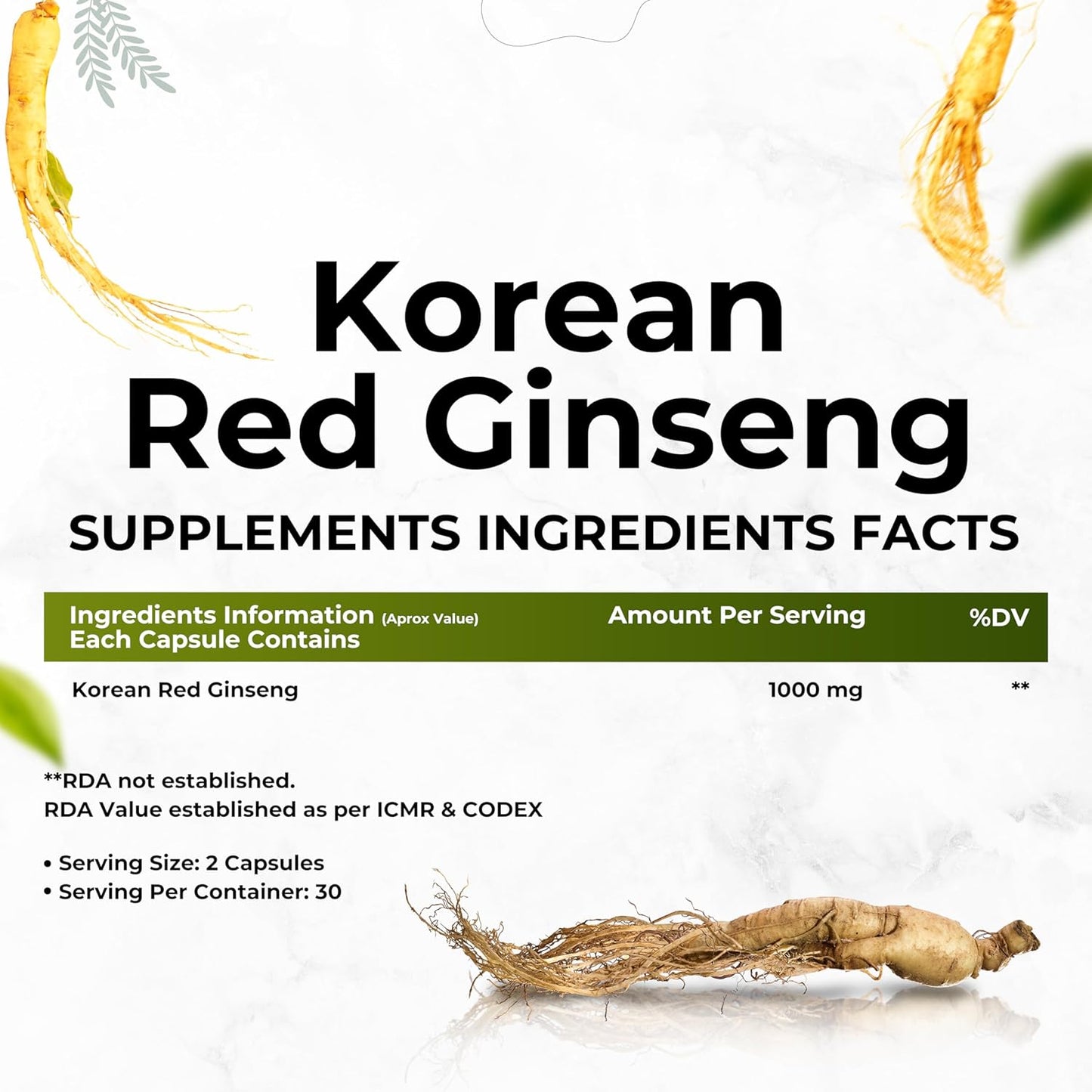 Zpehivo HEALTH VEDA ORGANICS PRIVATE LIMITED Korean Red Ginseng 1000 mg | 60 Veg Capsules | Supports Energy, Vitality & Strength | For Men & Women