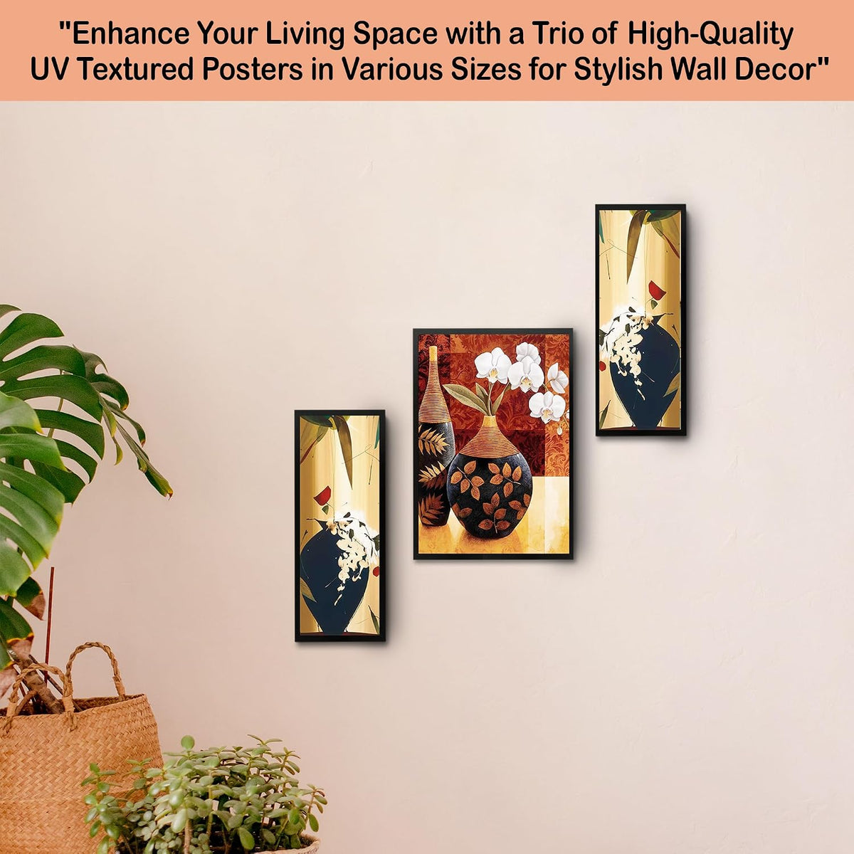 Wall Painting Frames For decor, Pictures Frame For Living Room, Home Decoration, Bedroom, Set of 3, 1pc- 23 x 30 cm, 2pc- 12.5 x 30 cm (Design 12)