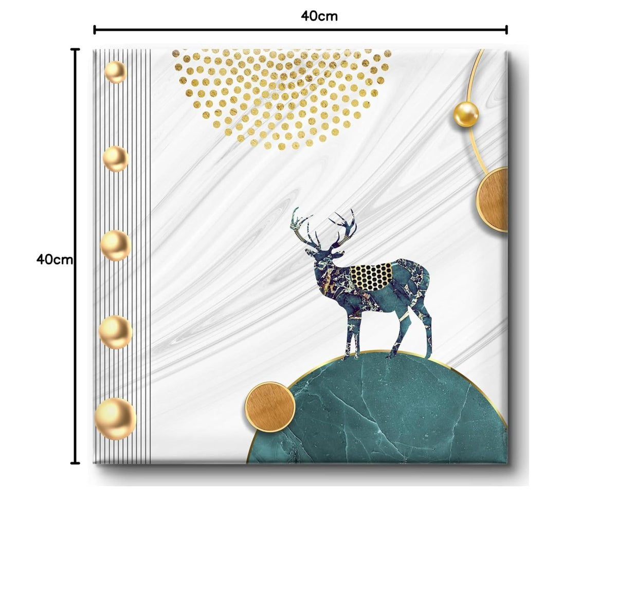 Modern Nordic Deer Wall Art Canvas Print, White Marble Background with Gold Accents, Teal and Gold Home Decor 16 Inch x 16 Inch CVS-38106