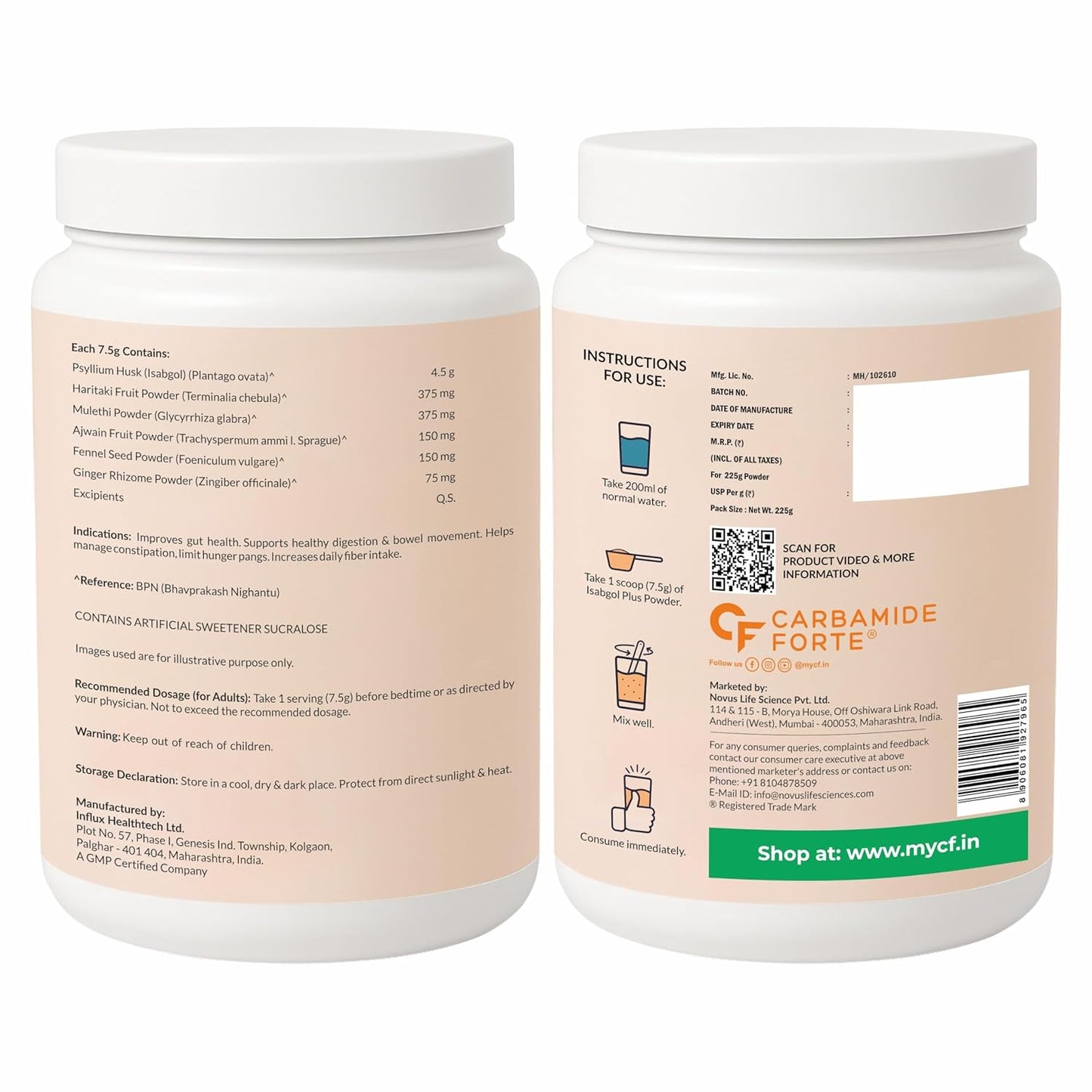 Two containers of Carbamide Forte with labels and text on a white background