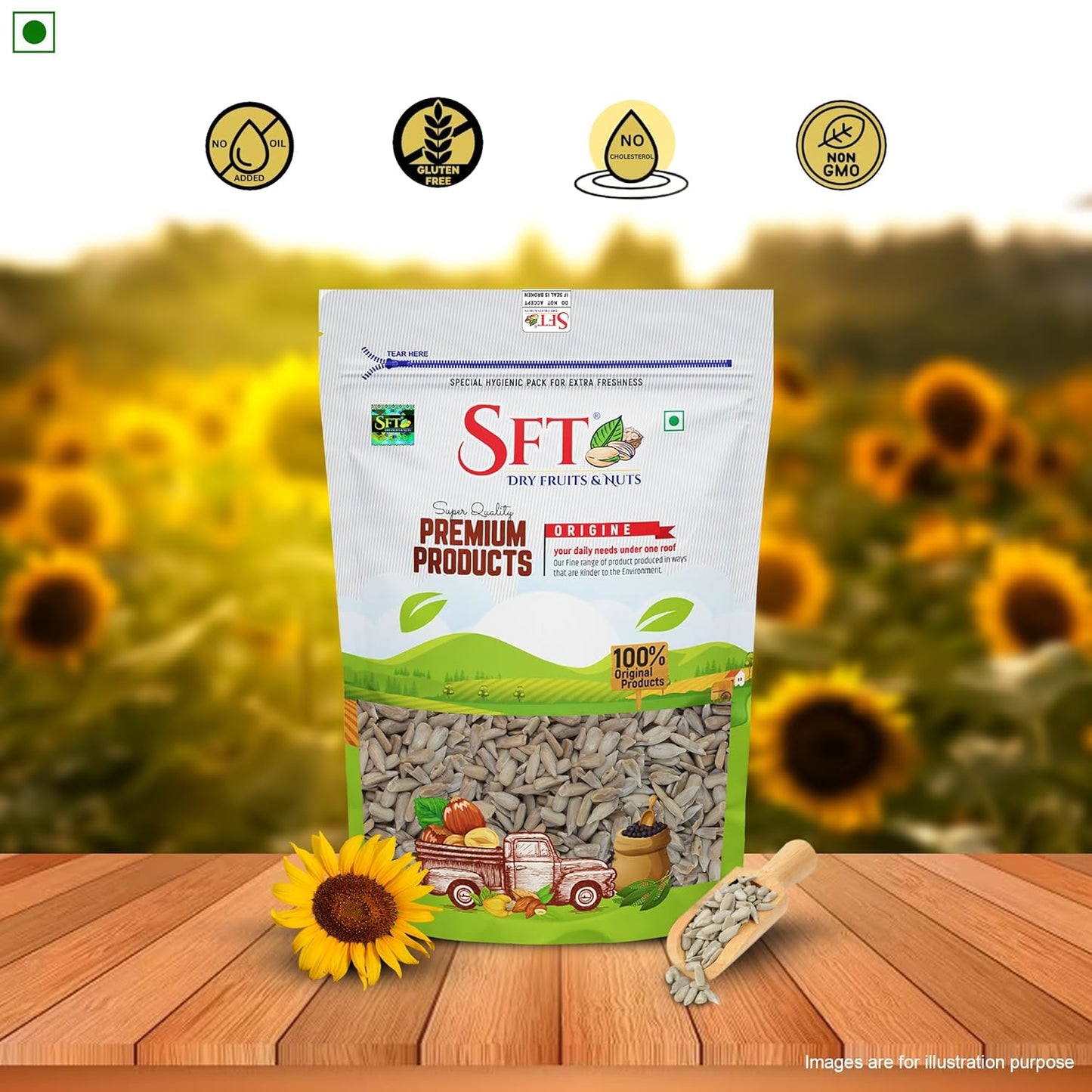 SFT Sunflower Seeds 1 Kg - Raw Seed for Eating | Healthy Snacks | High in Vitamin, Fibre & Protein Seeds | Non - GMO seed | Diet Food | Gluten free | Premium Raw Sunflower seed
